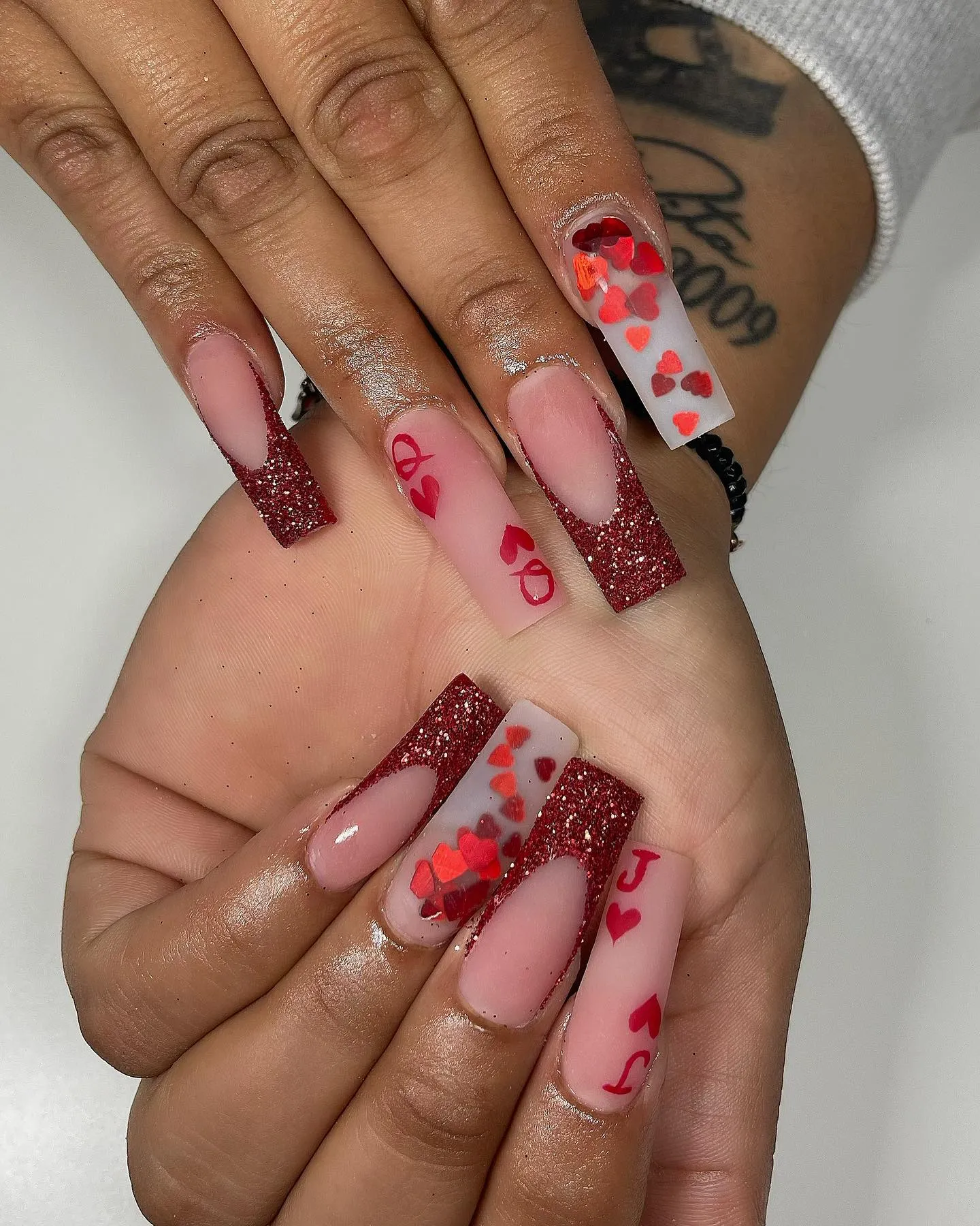 Red Glitter Valentine's Day Nails