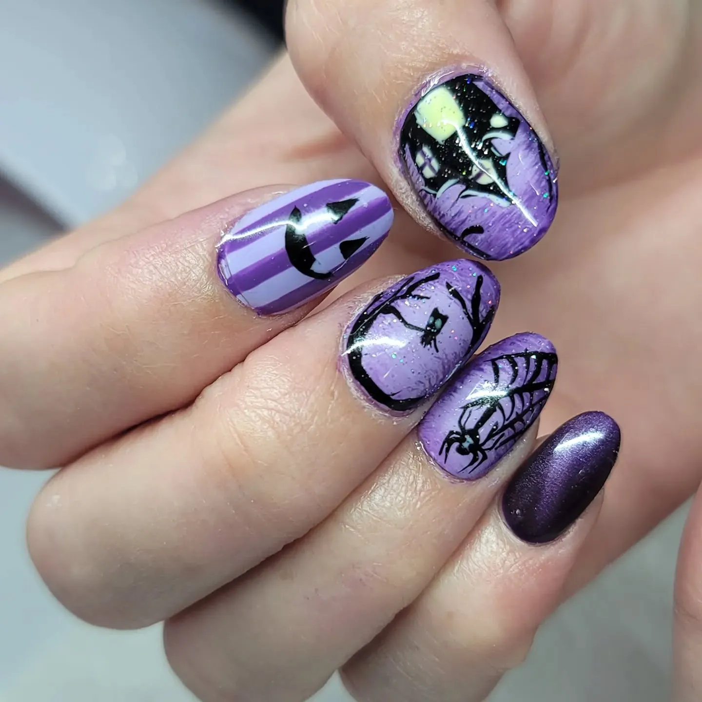 Purple Haunted House Nail Art