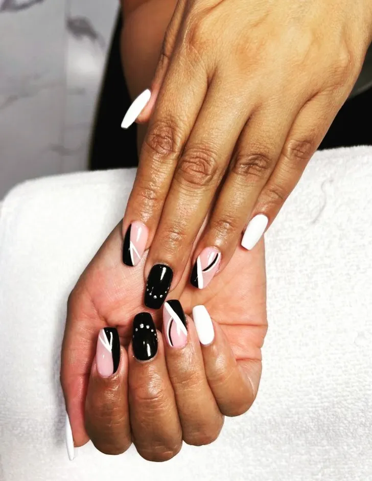 Black Chrome Nail Designs with Minimalist Lines