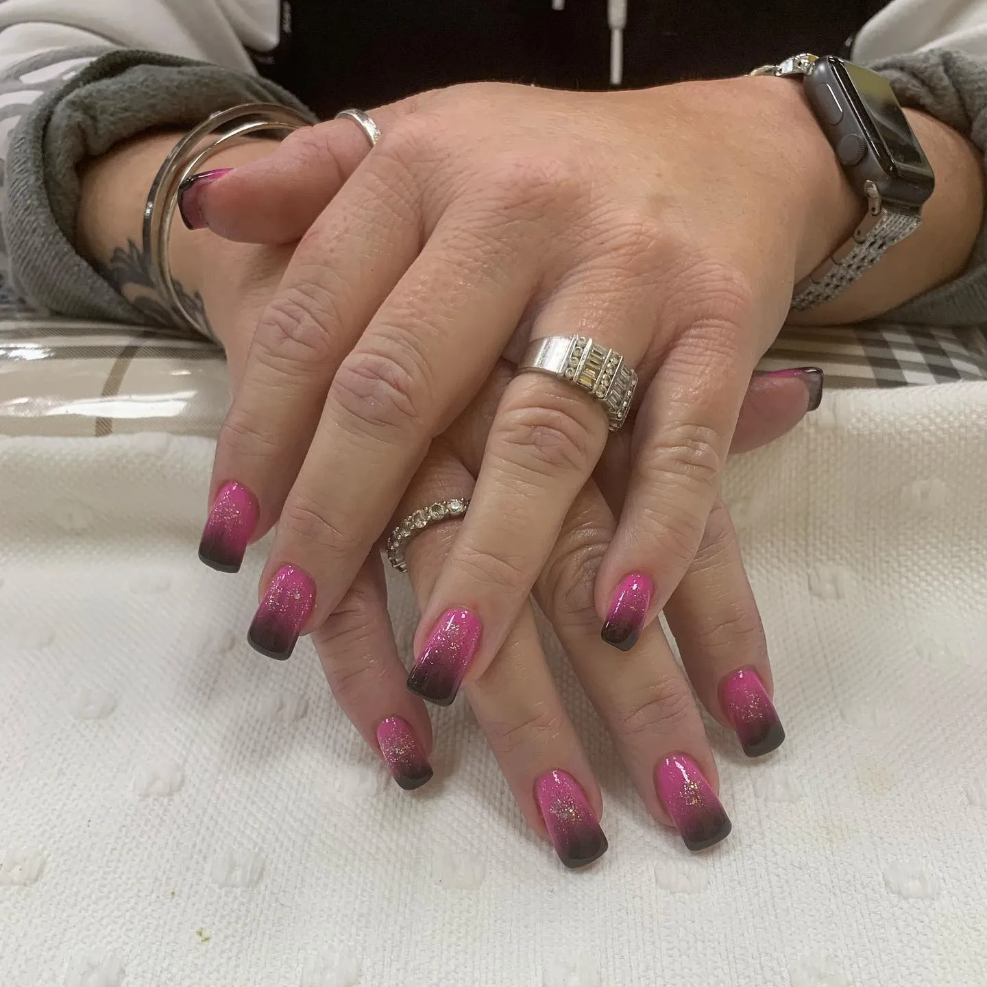 Pink and Black Ombre Coffin Nails