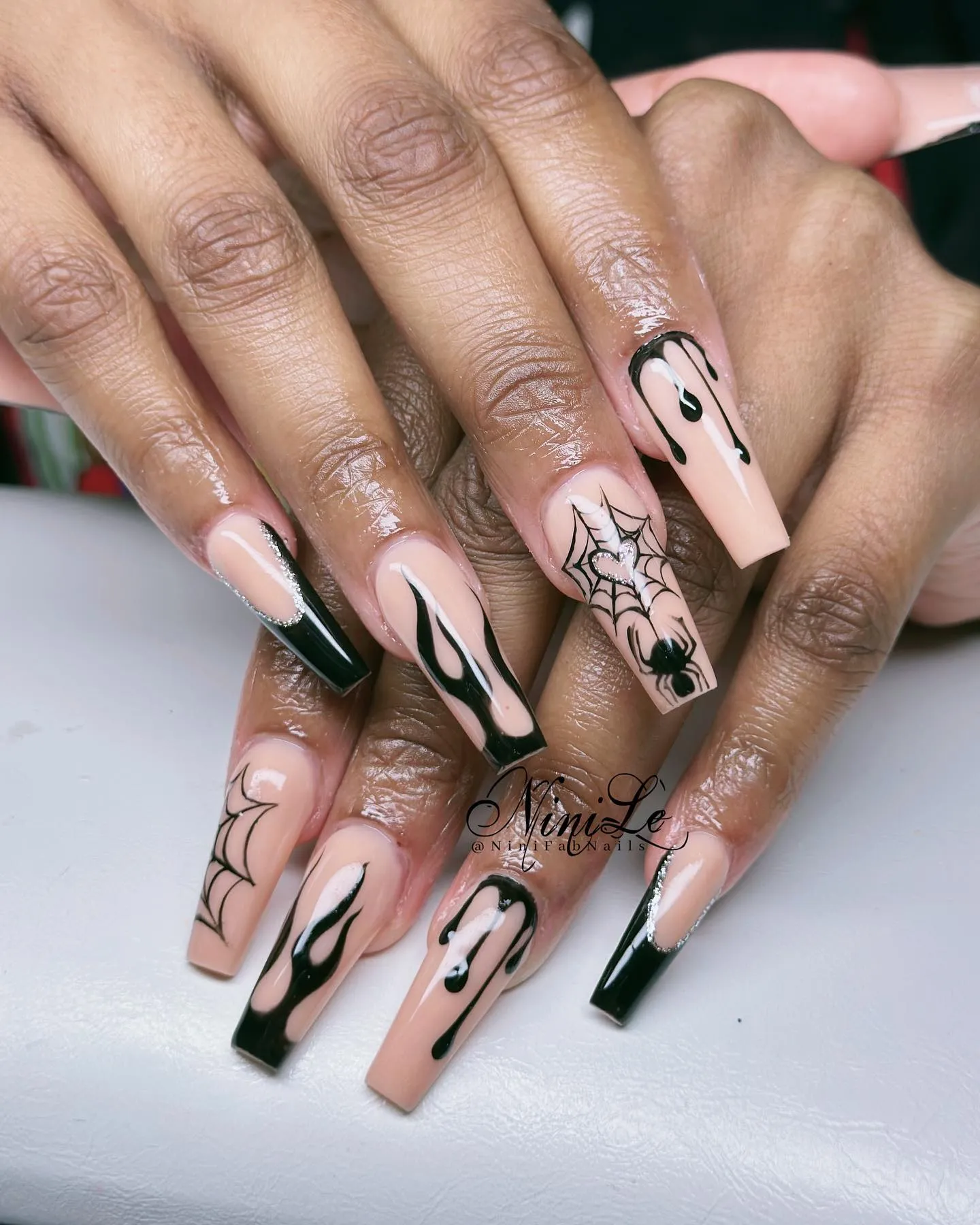 Black and Nude Halloween Nail Style