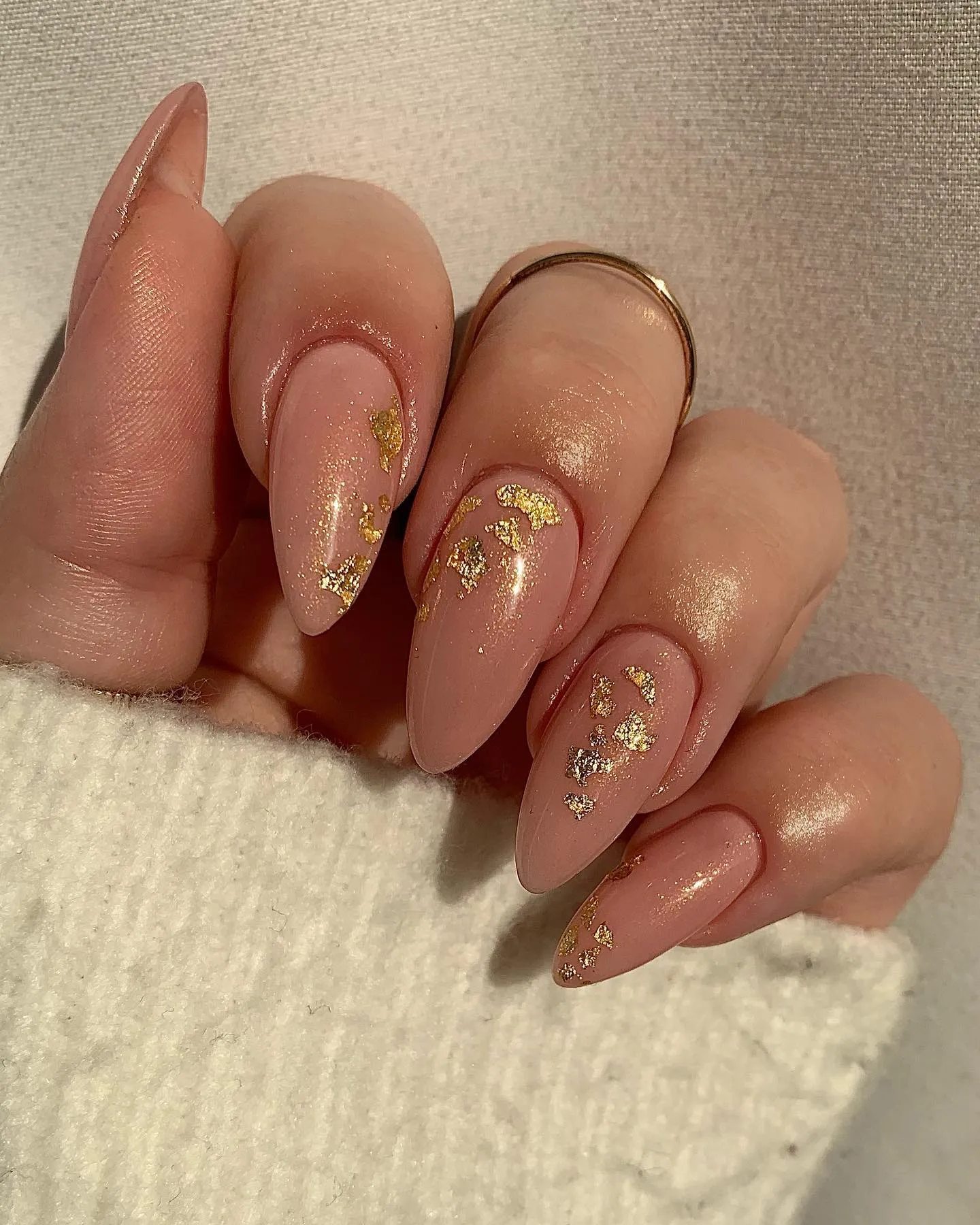 Acrylic nails with rose gold glitter