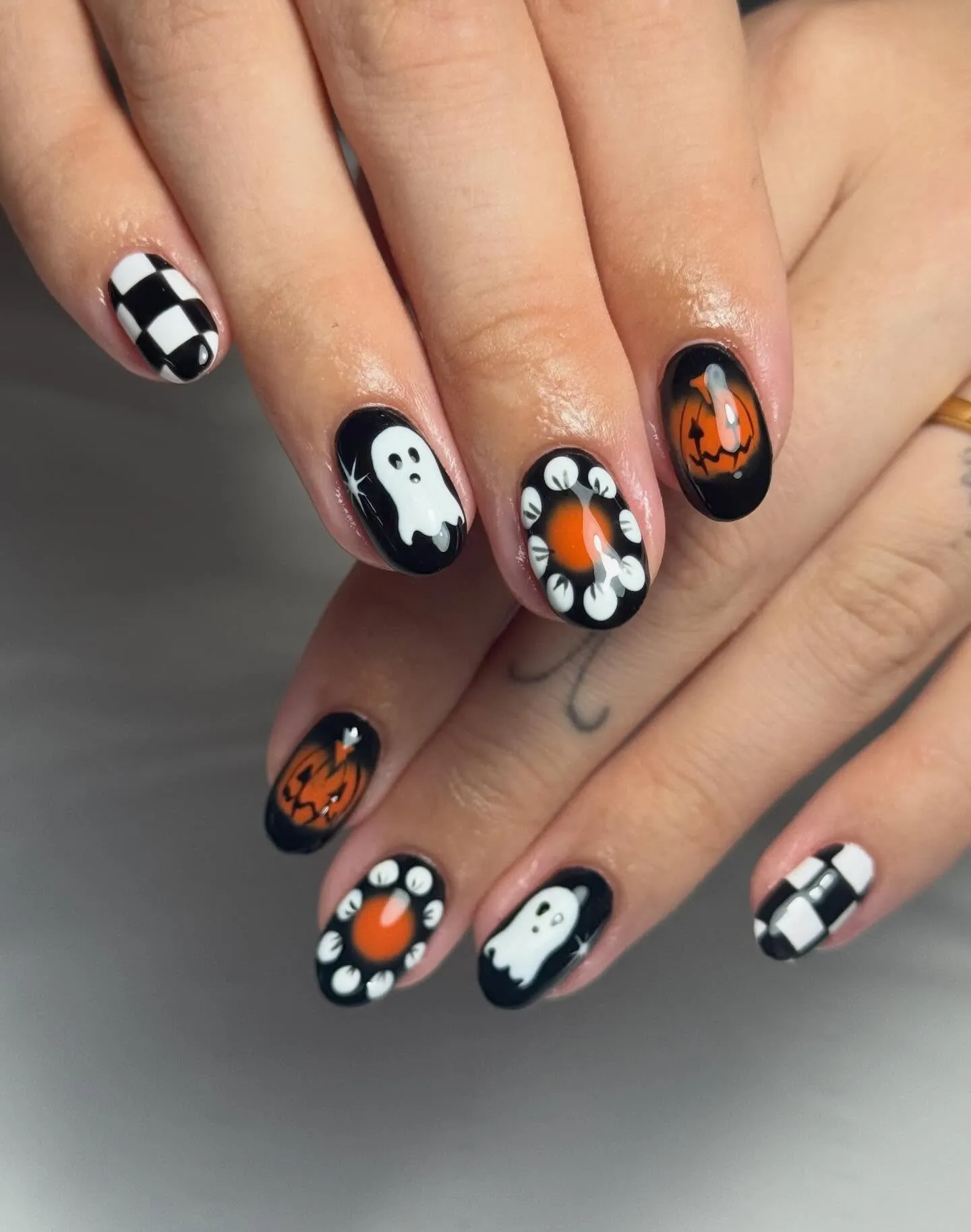 Black and Orange Pumpkin Nails