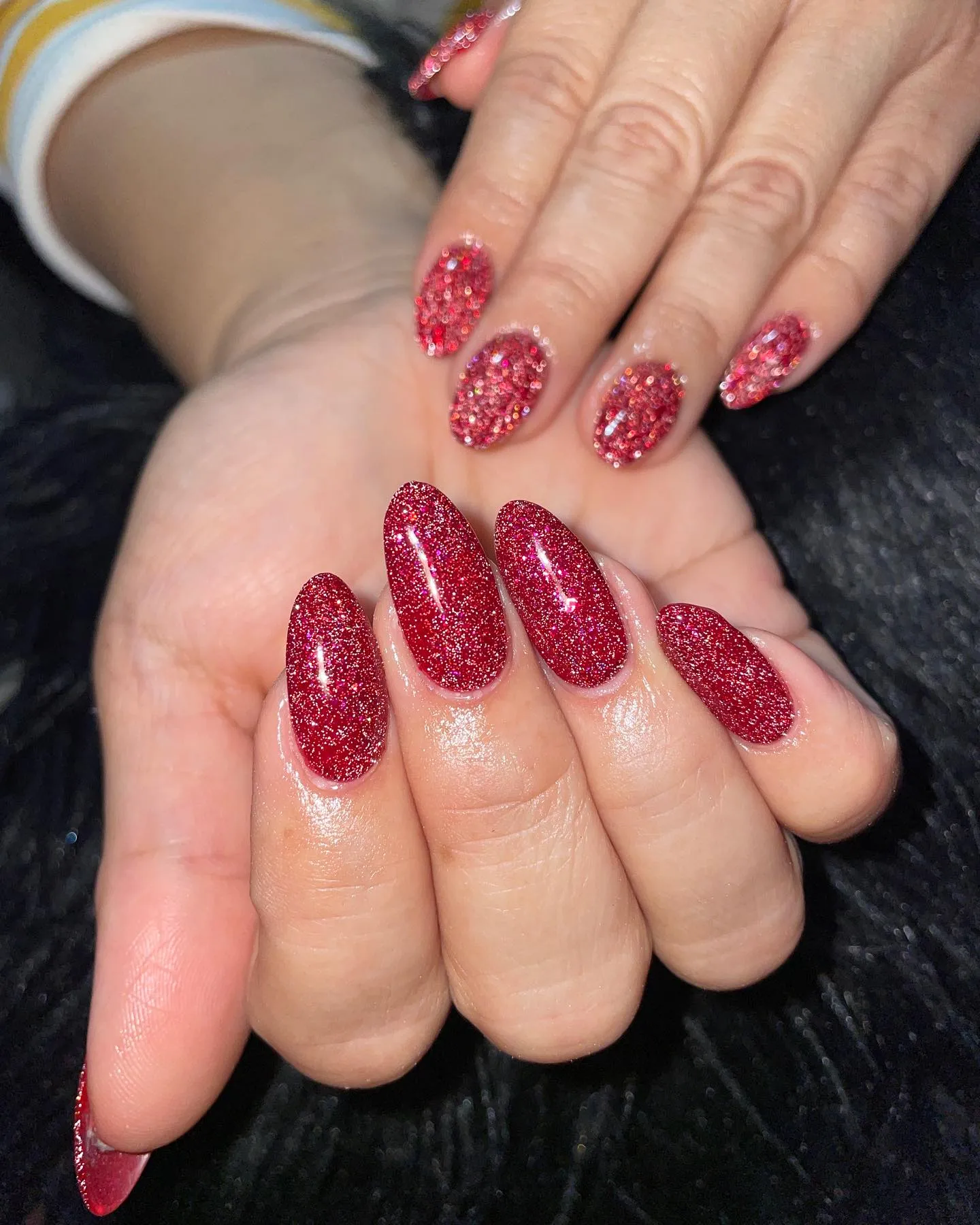 Glossy Red Glitter Nails