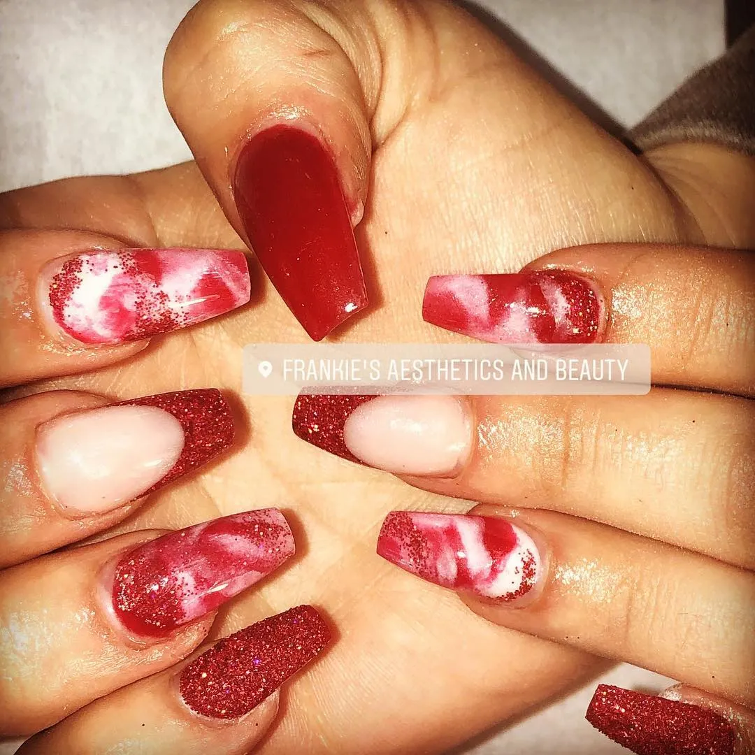 Red Glitter Nails Marble Effects