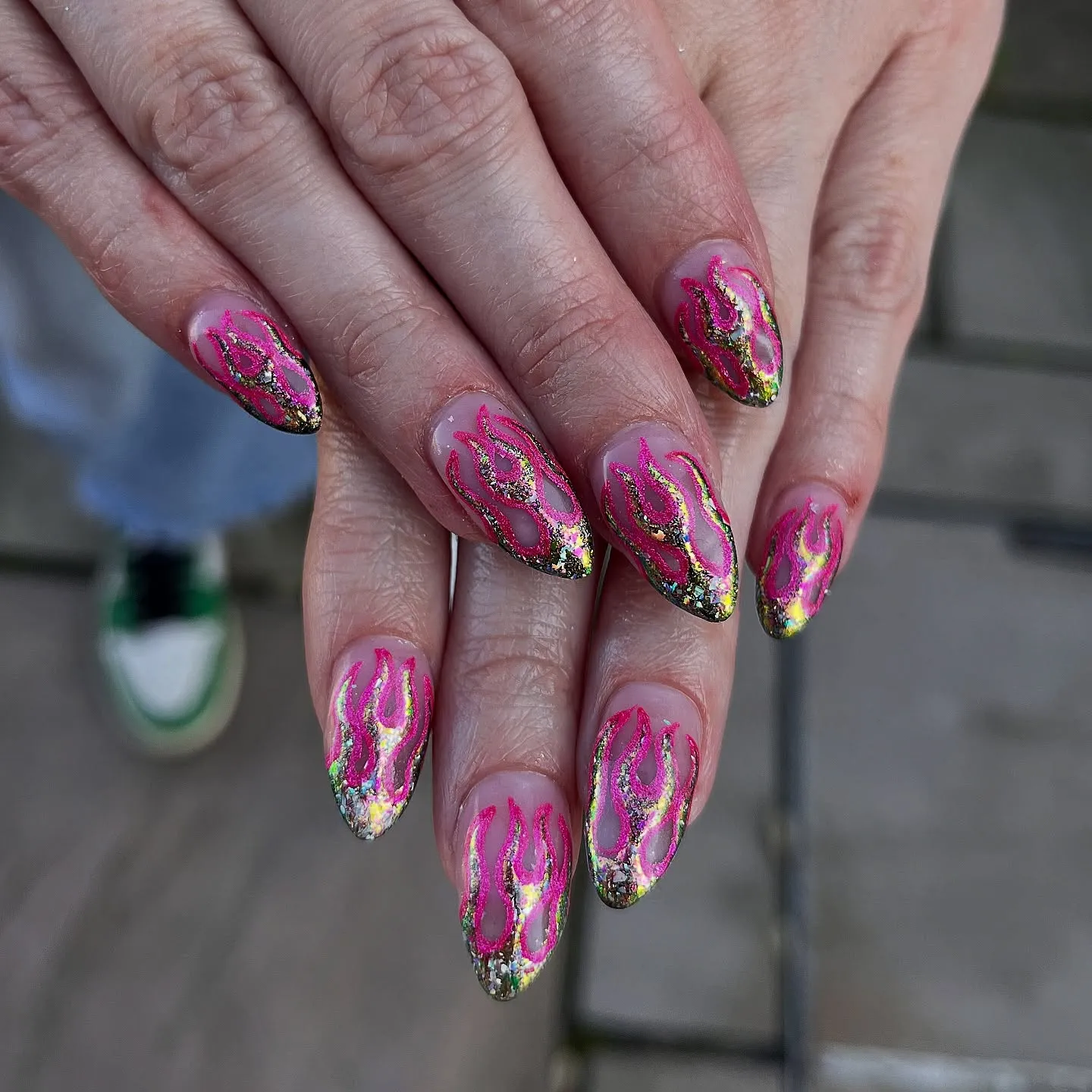 Pink & Purple Flame Halloween Nails