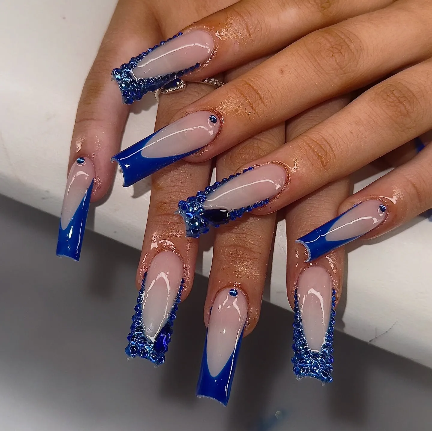 Royal Blue Coffin Glitter Nails