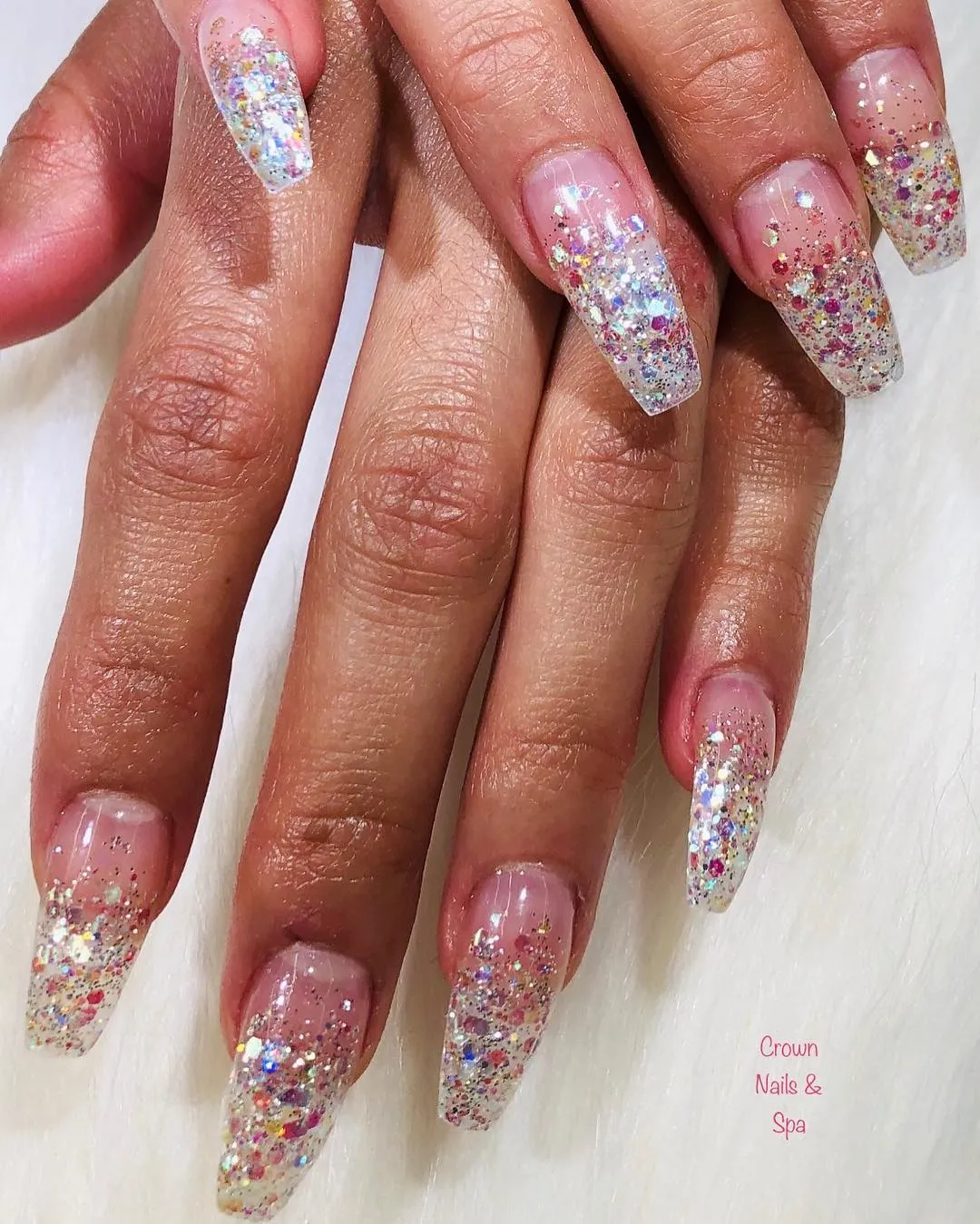 Pink Glitter Coffin Nails
