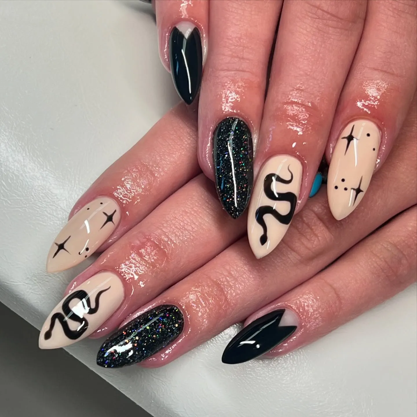 Black with Spooky Snake and Spider Art