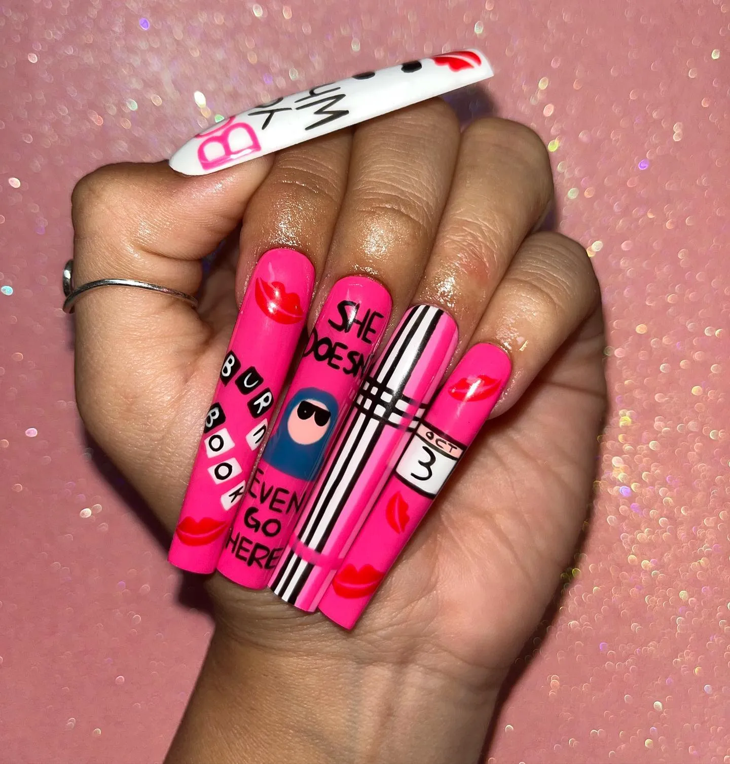 Mean Girls Pink Halloween Nails
