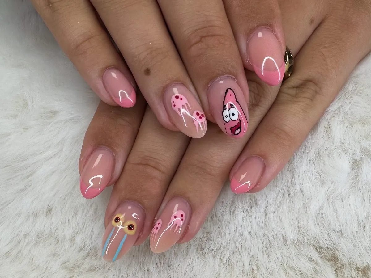 Cartoon-Inspired Pink Halloween Nails