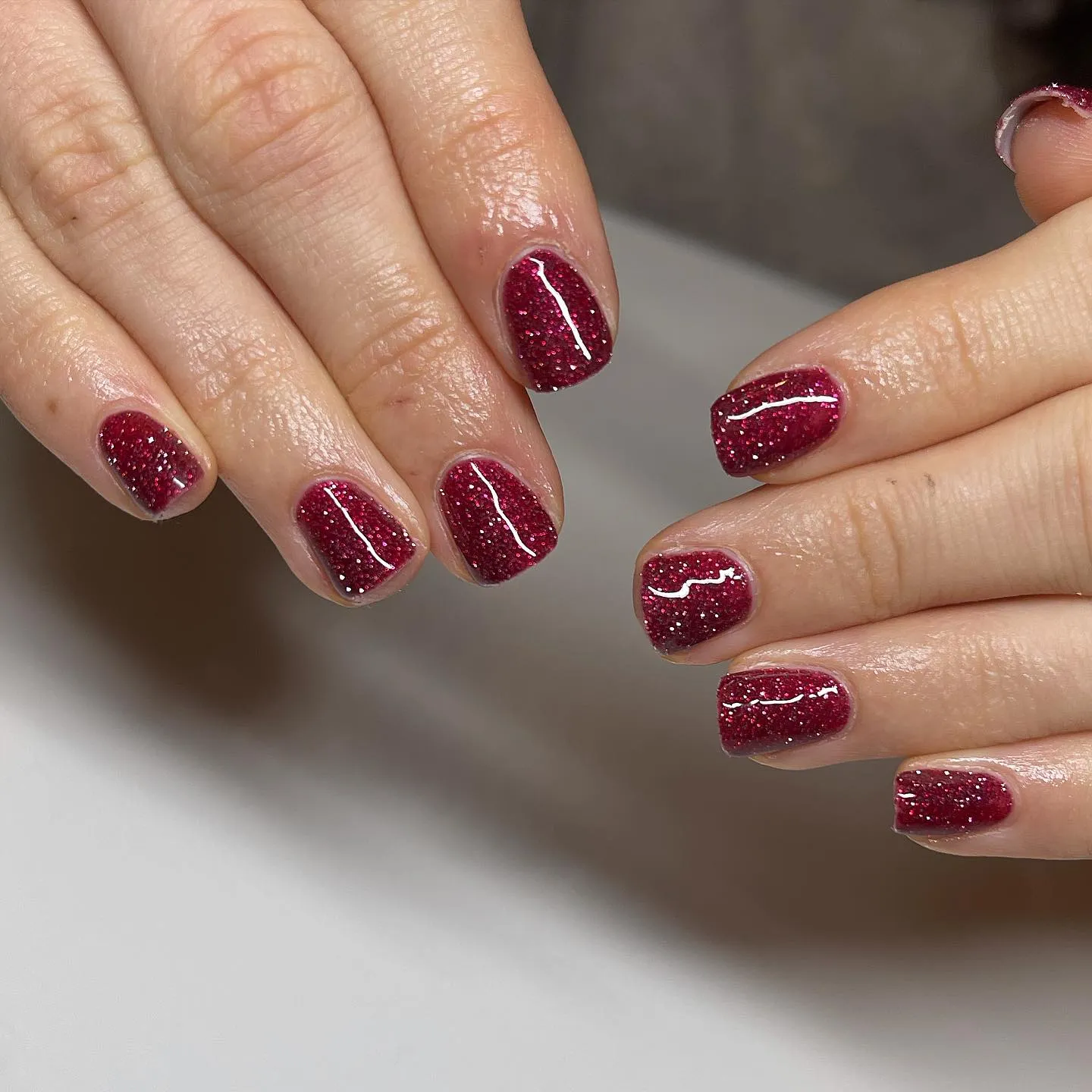 Classic Red Glitter Nails