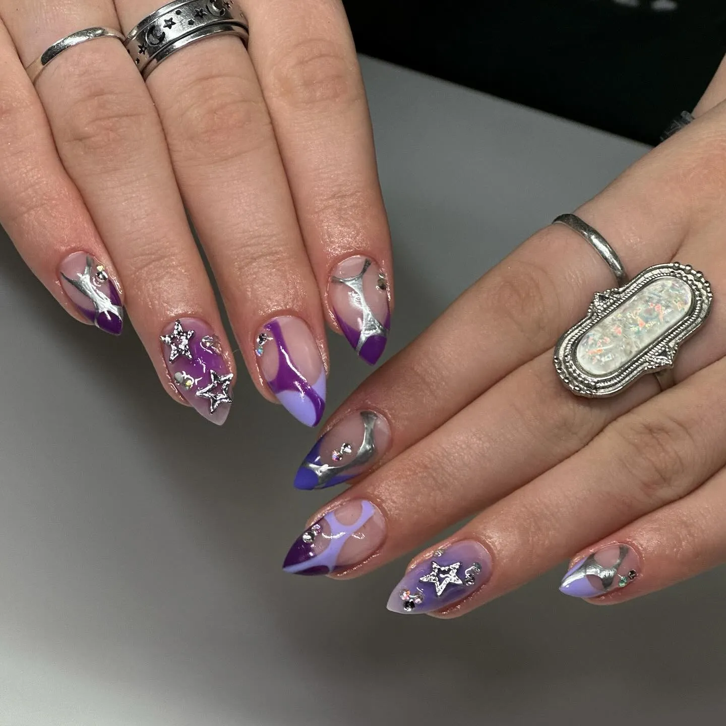 Halloween Purple and Silver Nails