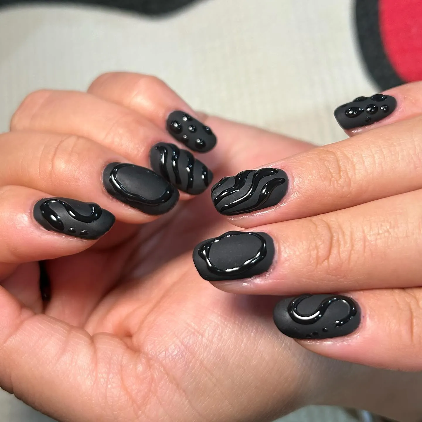 Black Coffin Nails with 3D Art