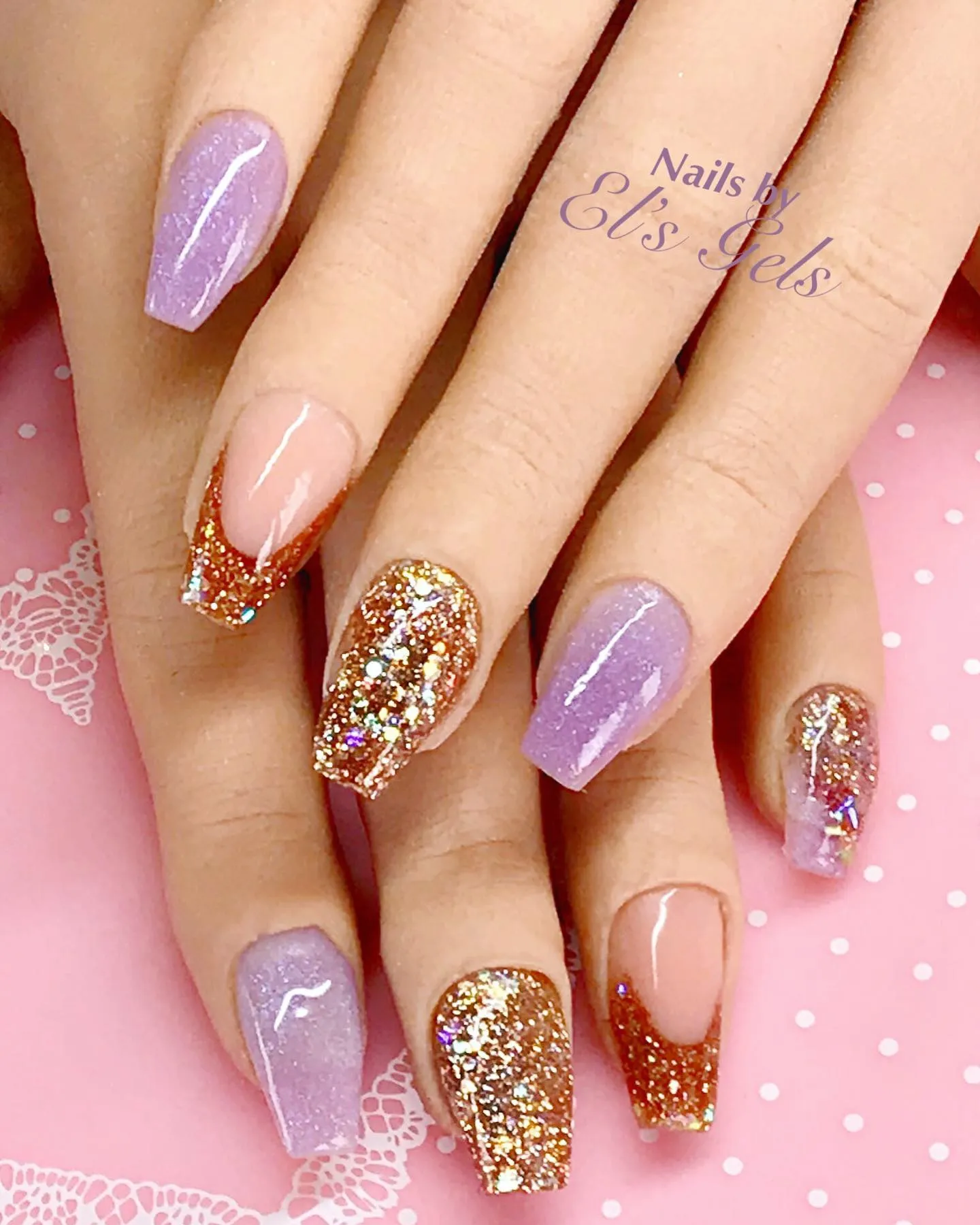 Purple gold glitter nail designs