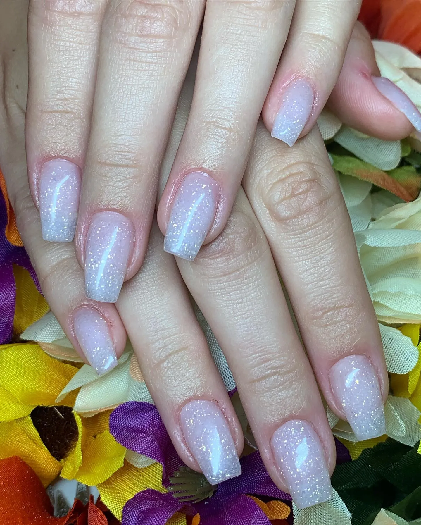 Natural Coffin Glitter Nails