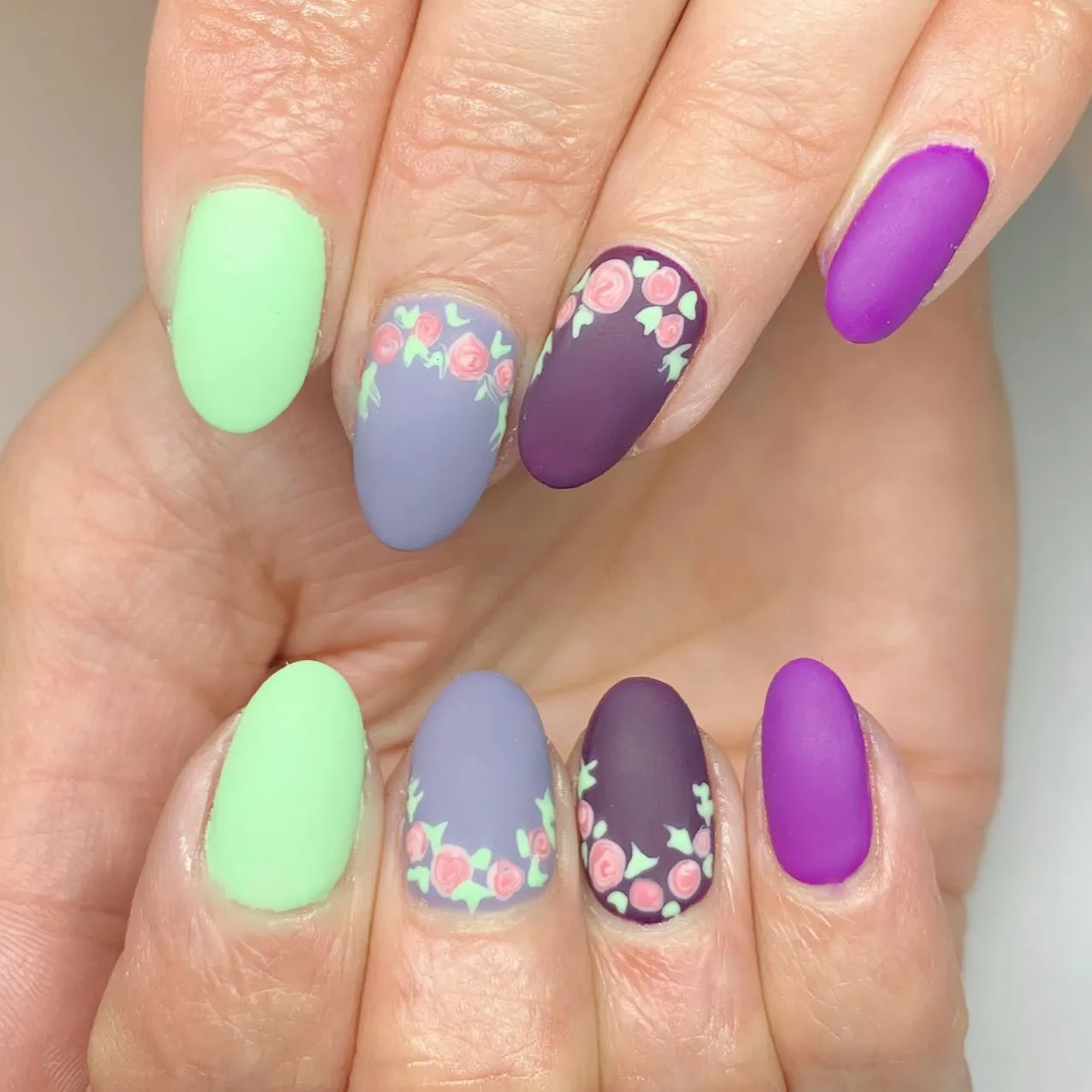 Matte Neutral Floral Nails