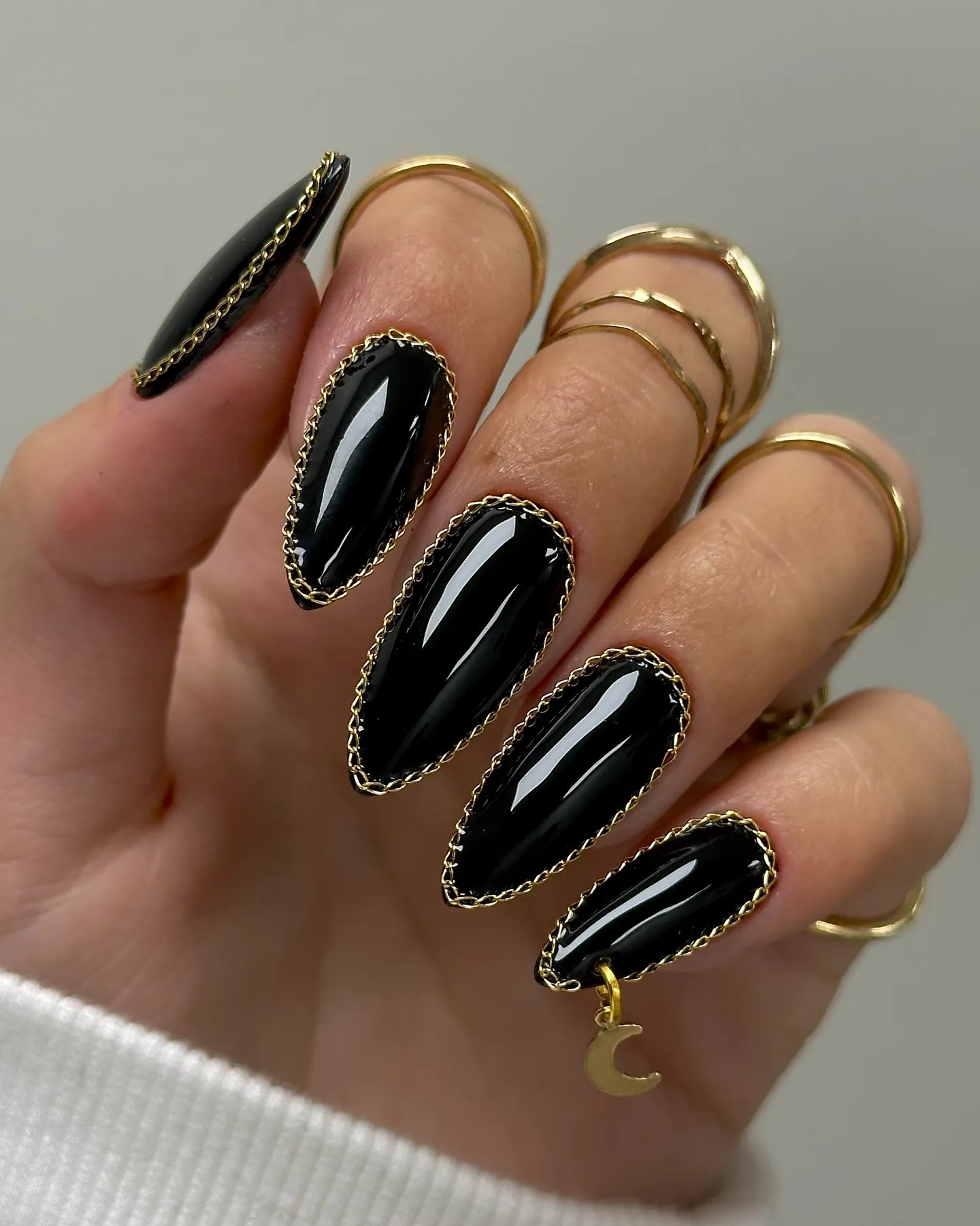 Black Chrome Nails with Chains