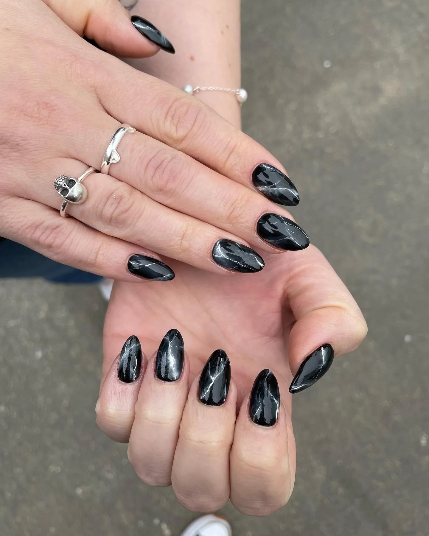 Black Marble Halloween Nails