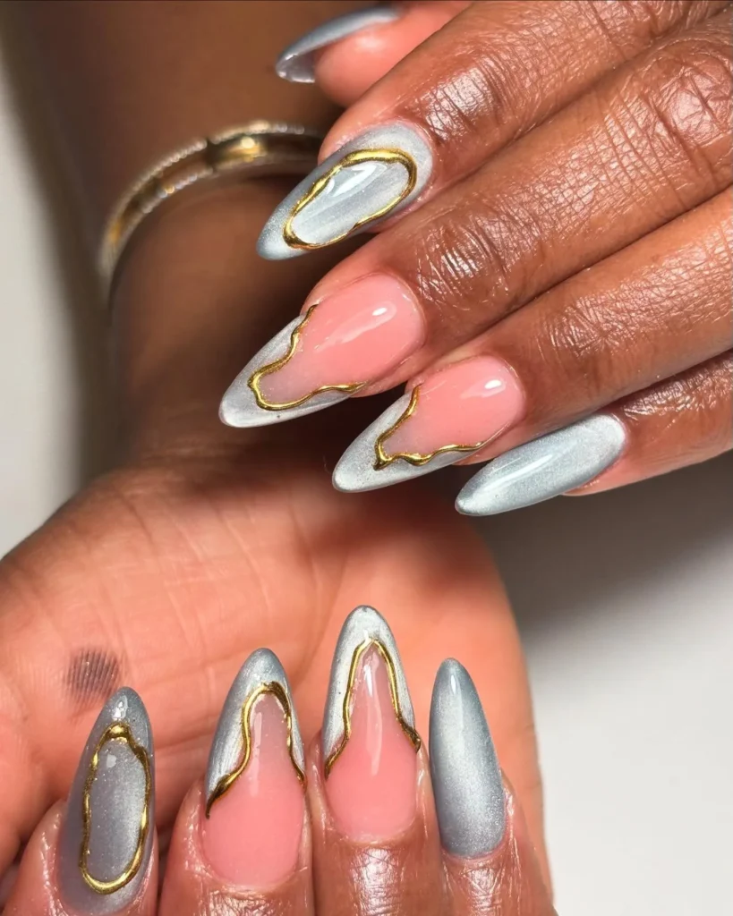 dense all-over silver glitter almond nails
