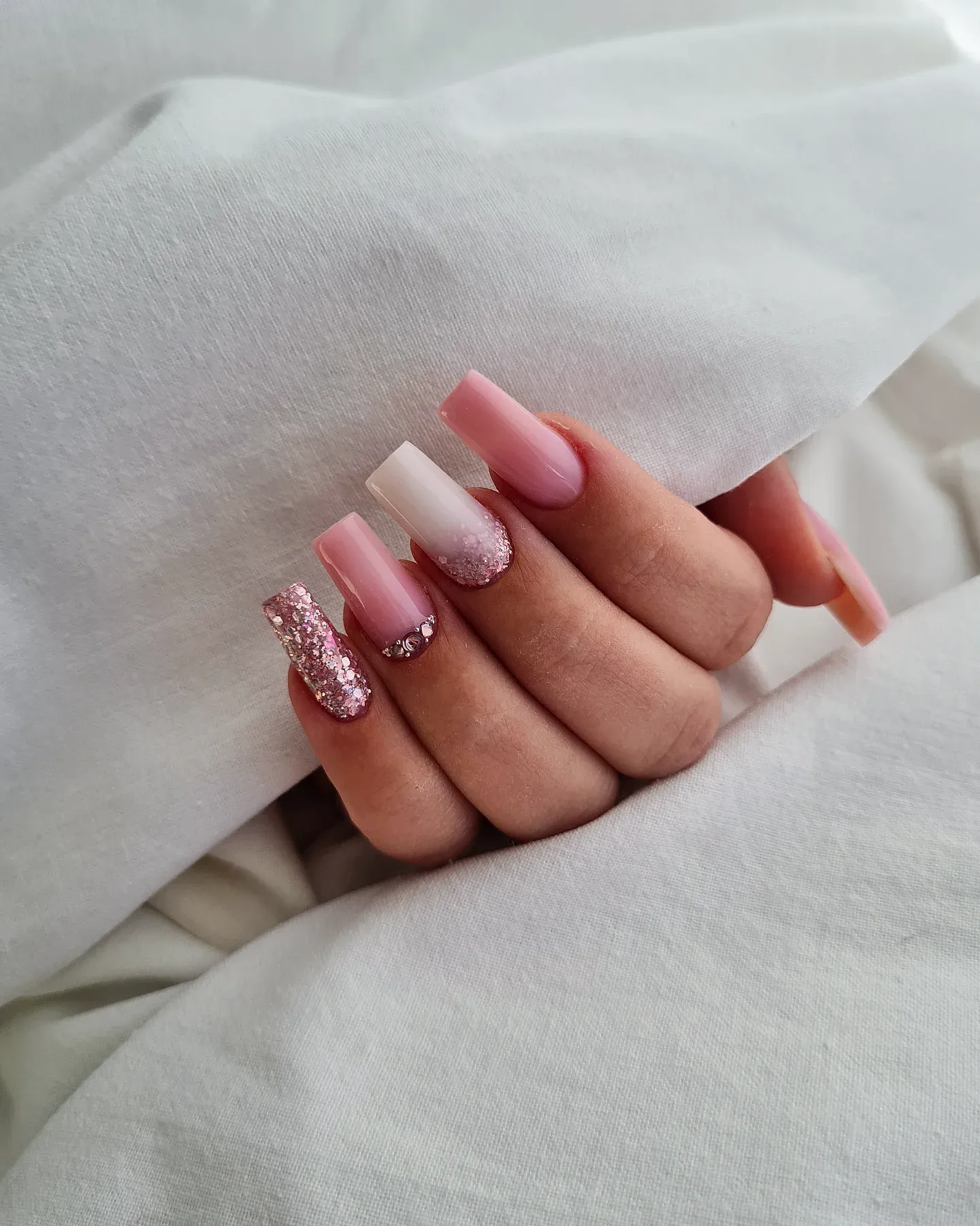 Milky Pink Glitter Nail Designs