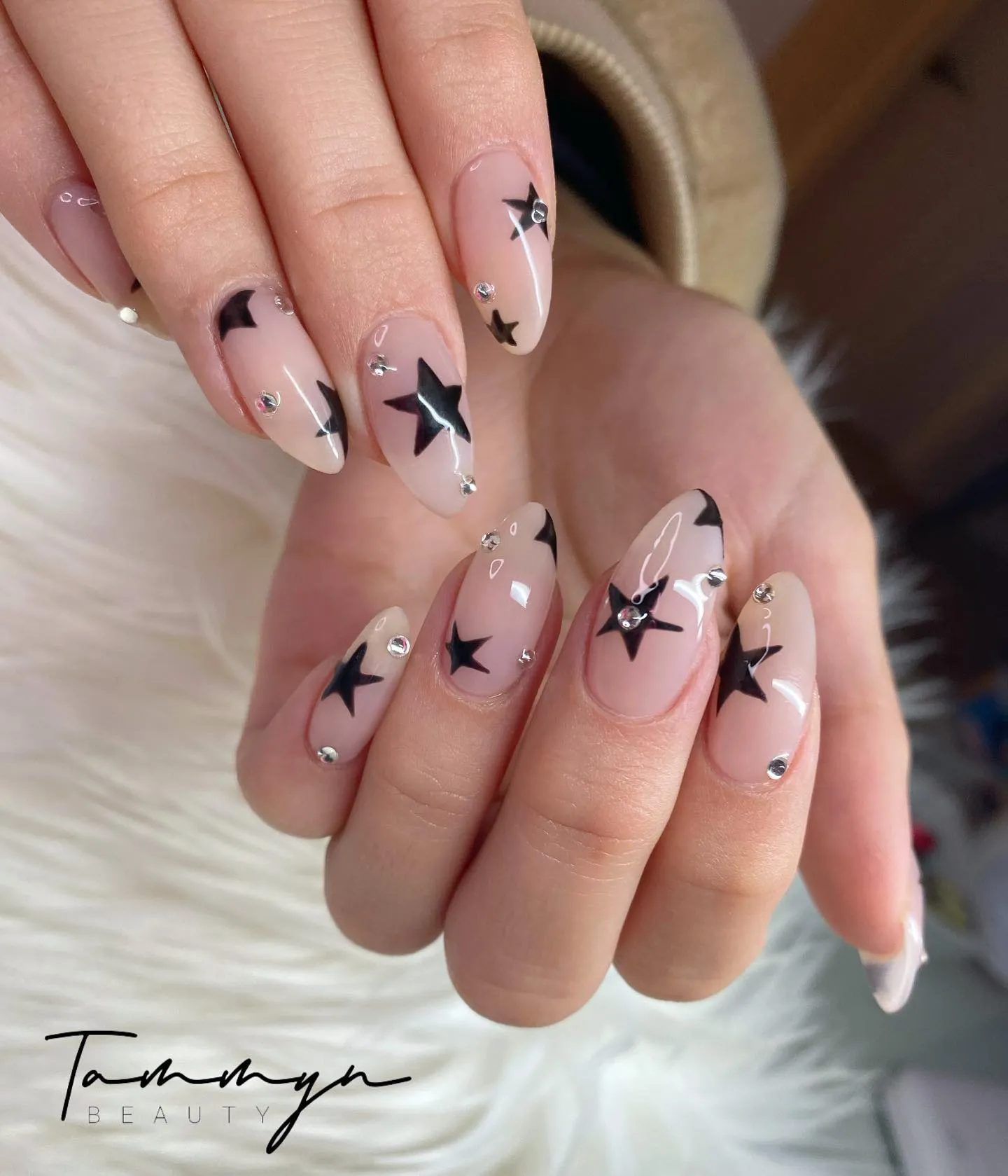 Black Chrome Nails with Stars