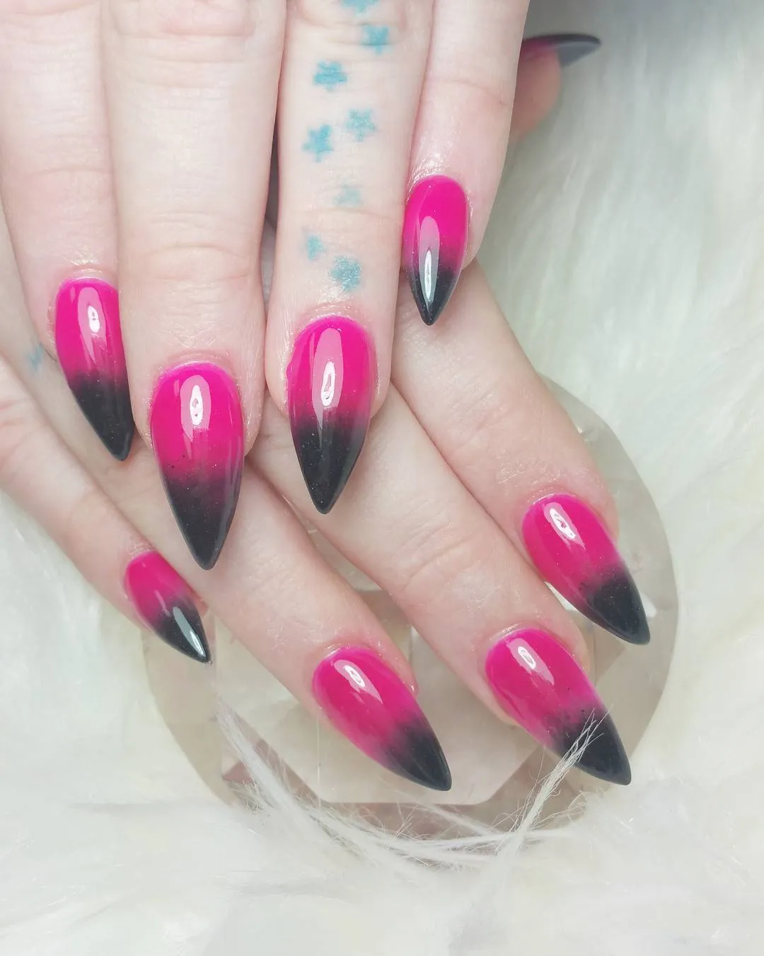 Hot Pink and Black Ombre Nails