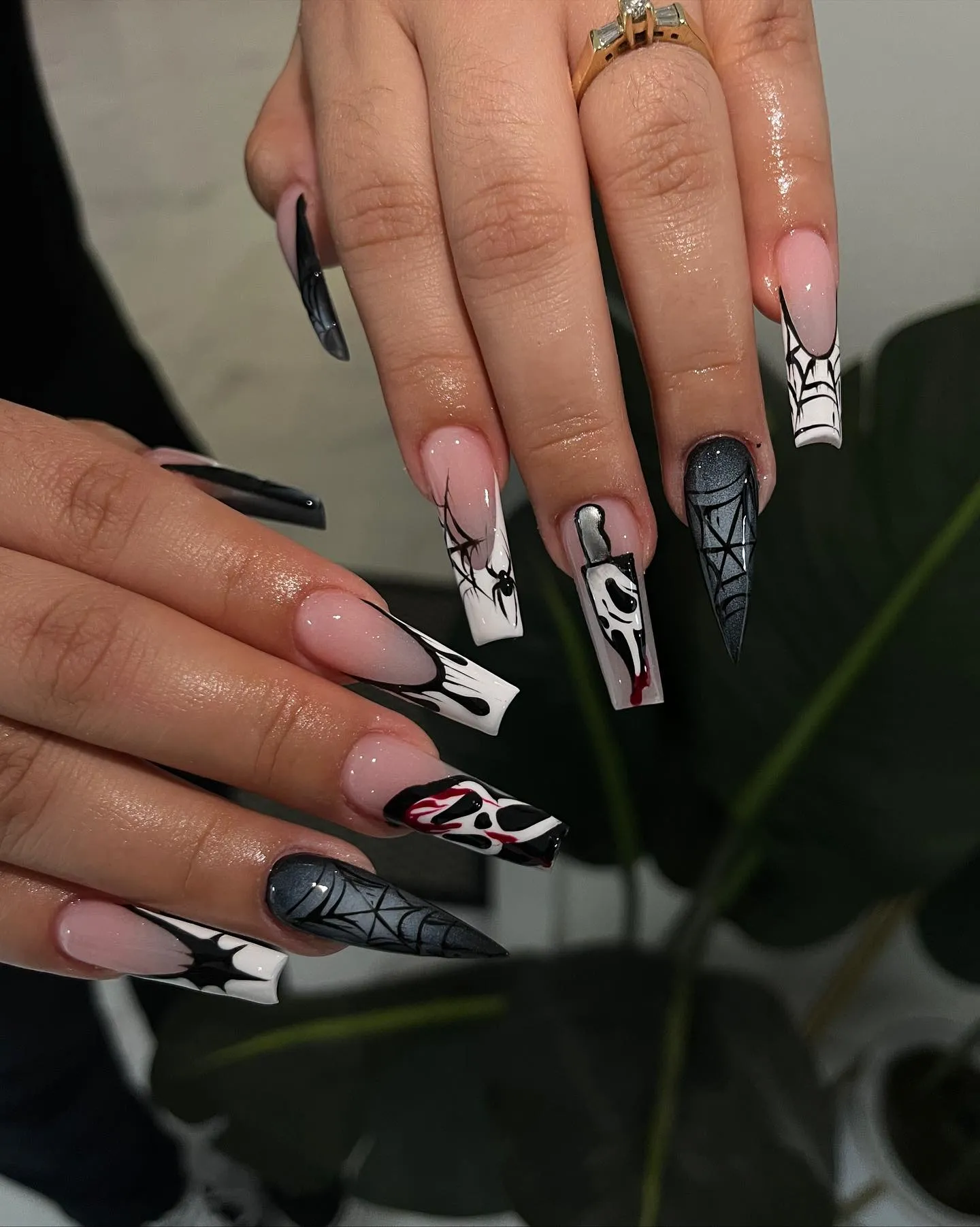 Black Spider Web Nail Designs