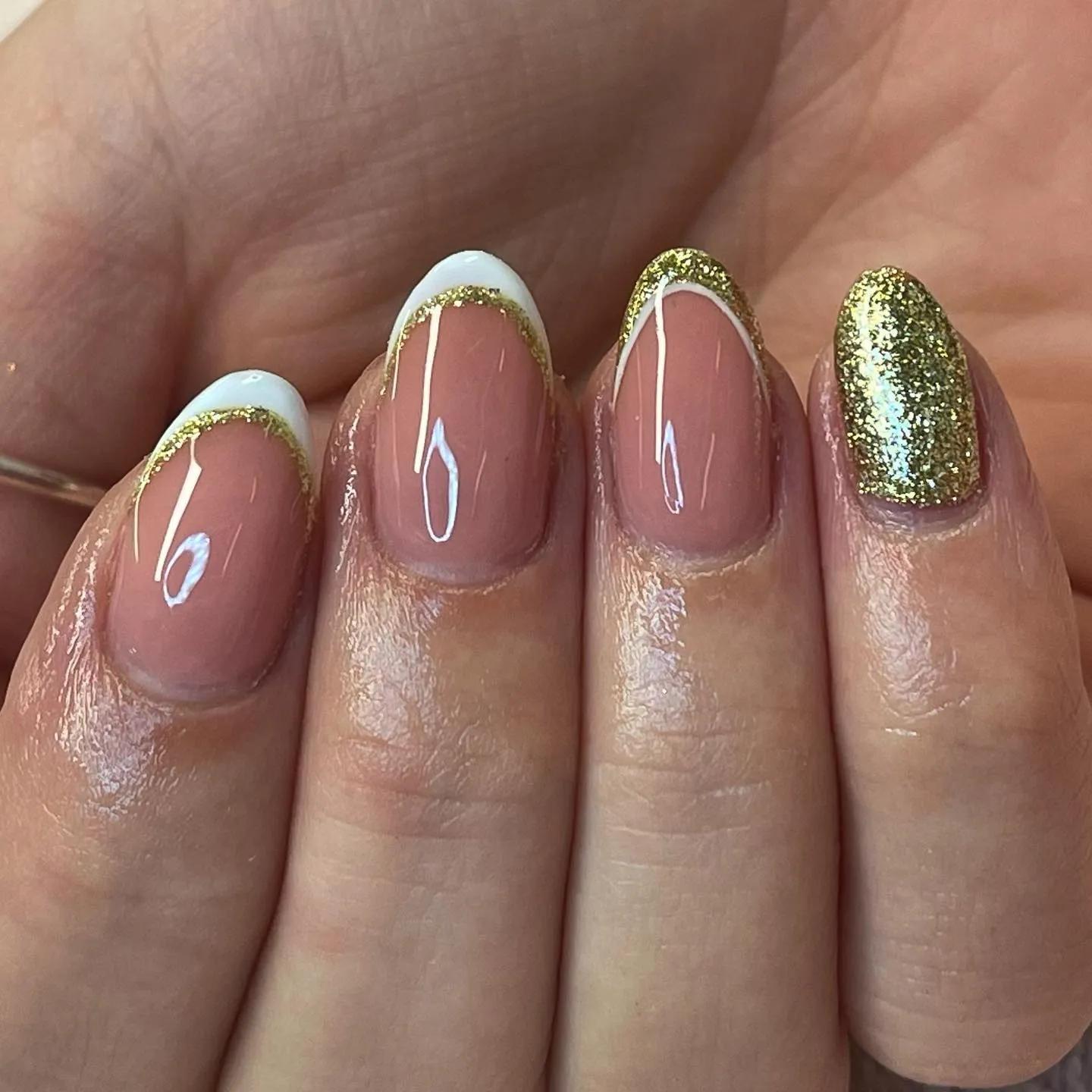 Almond gold glitter nails