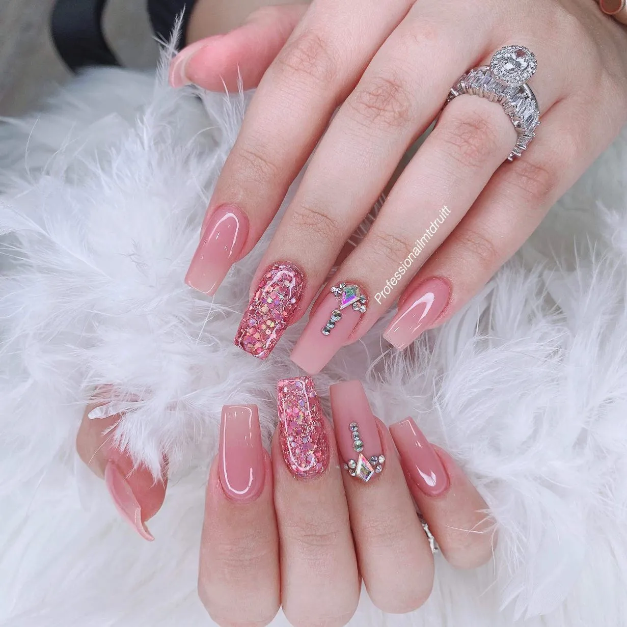 Hot Pink Glitter Nails