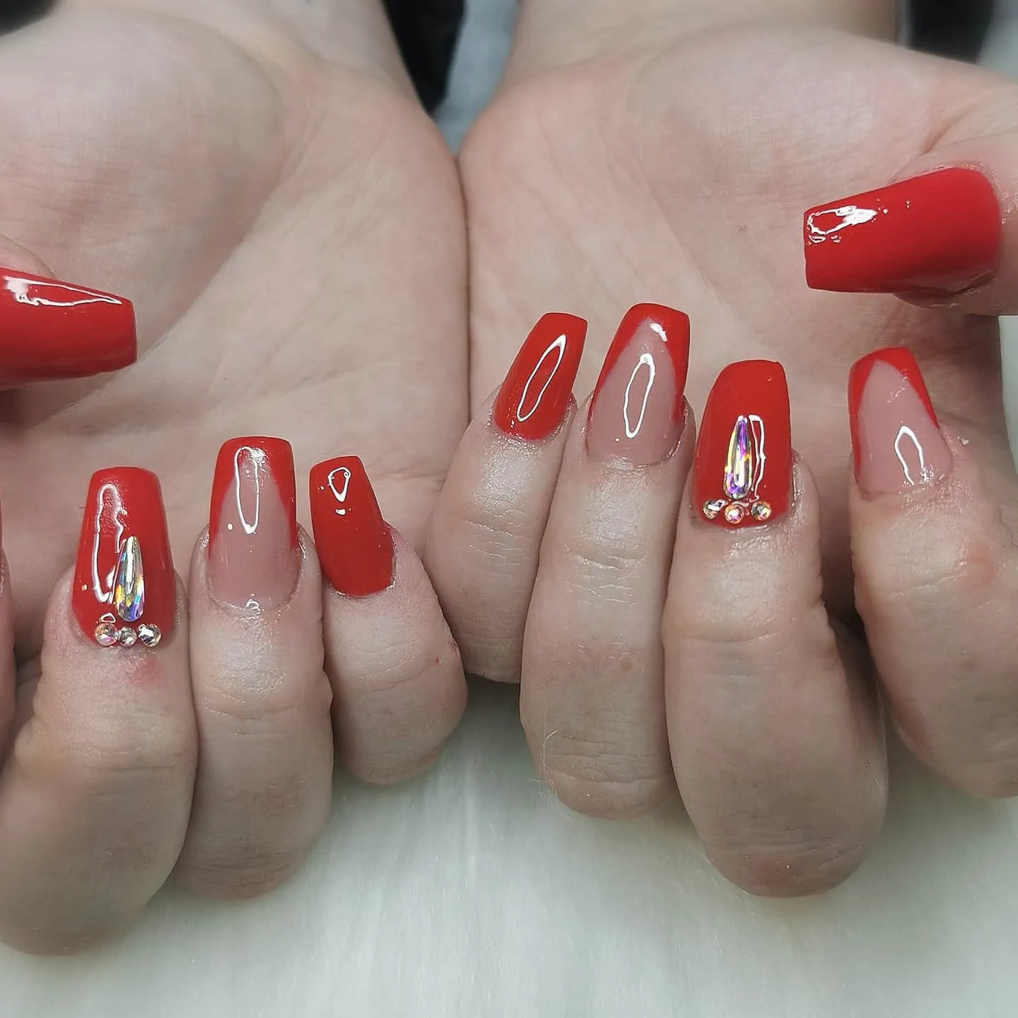 Reverse French Tips with Glitter Accents