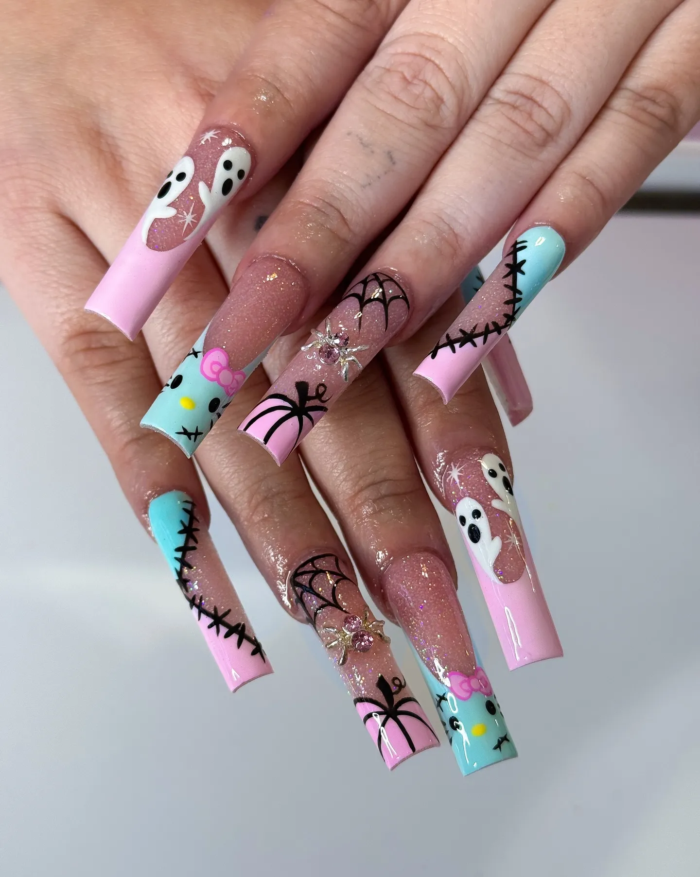 Sparkly & Spooky Pink Manicure