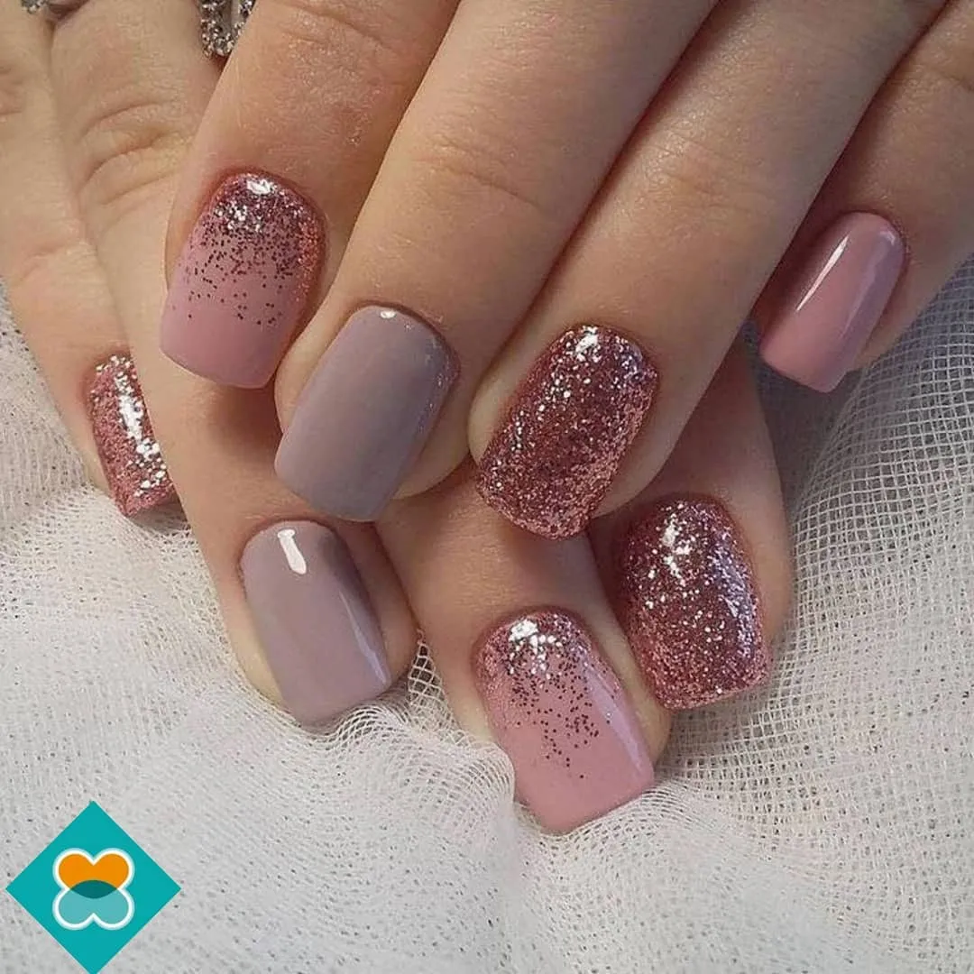 Pink Glitter Accent Nails with Nude Base