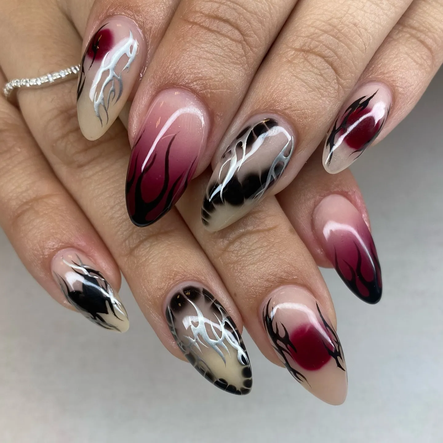 Winter Black Nails with Chrome Powder