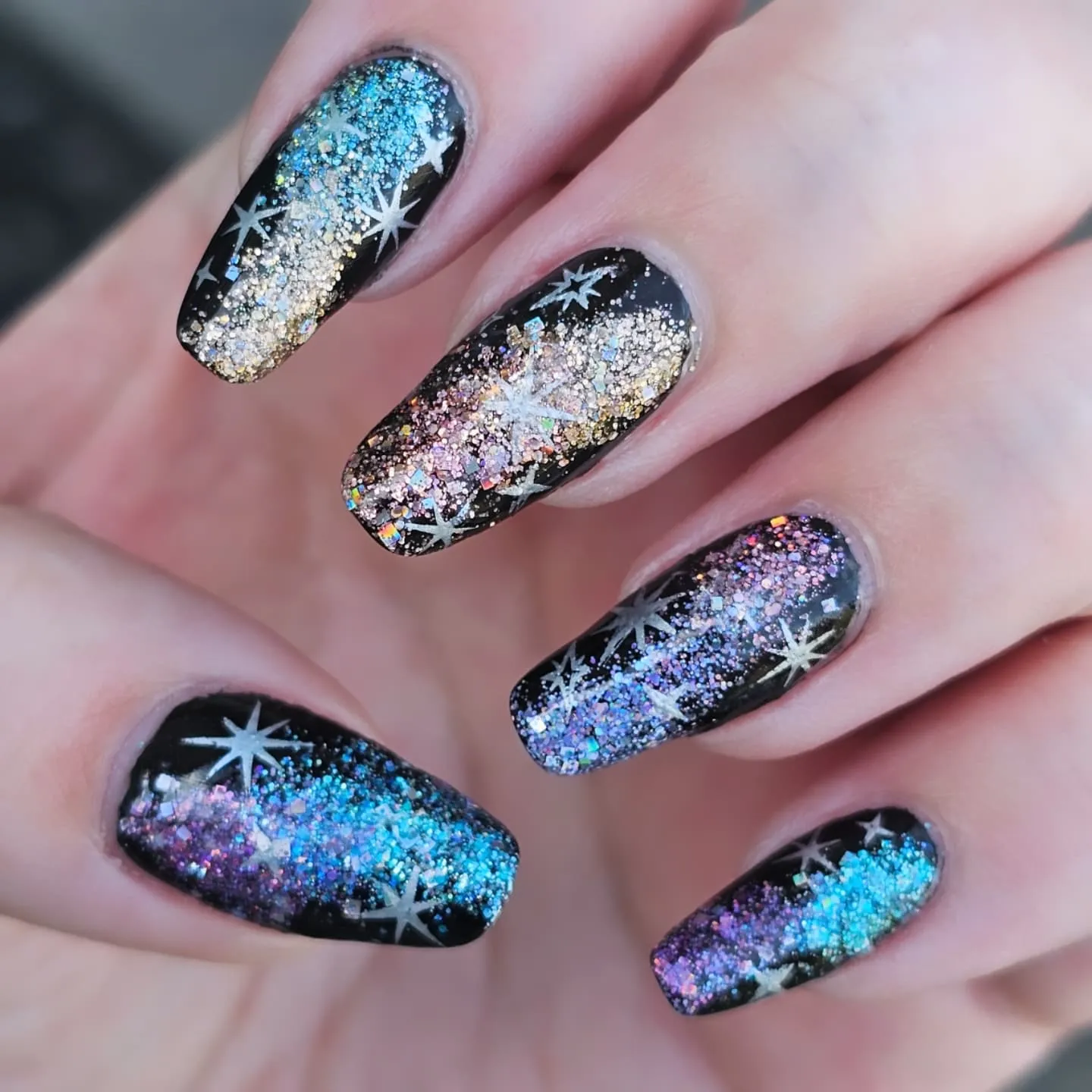 Galaxy Glitter Coffin Nails
