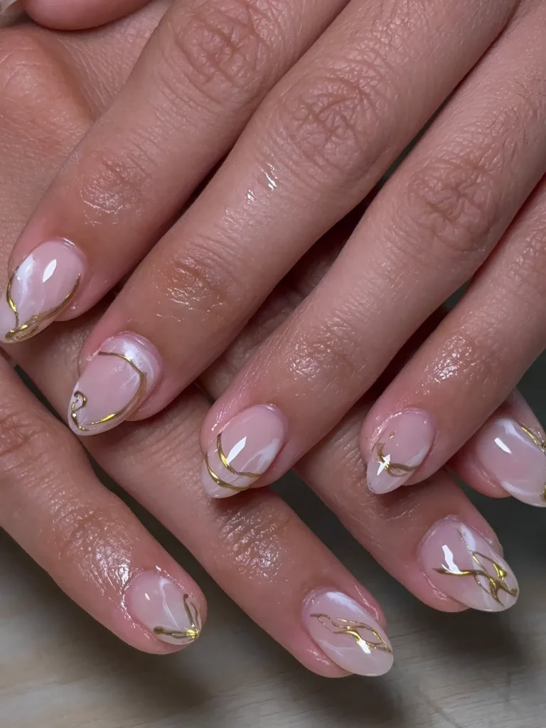 amethyst crystal marble almond nails resembling polished stone