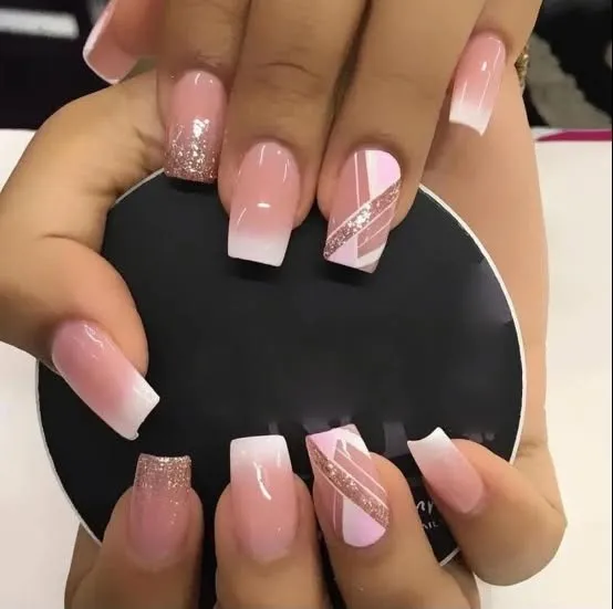 Pink Short Nails with Minimal Black Dots