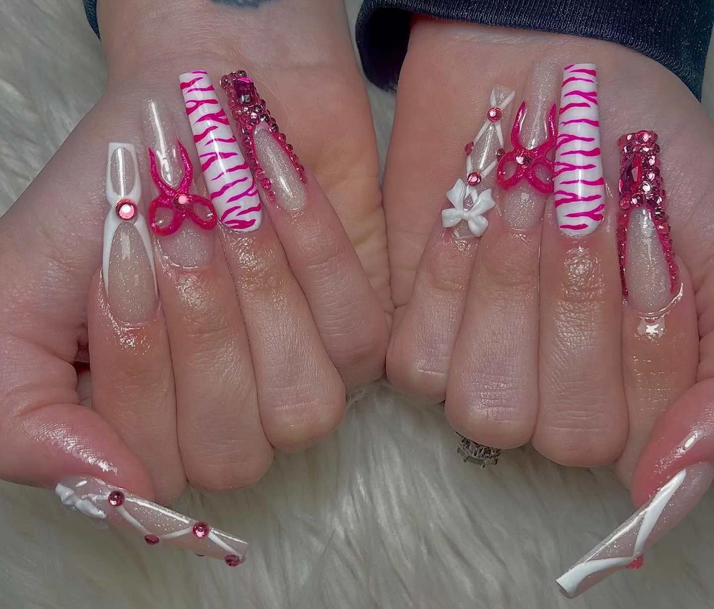 Colorful Blingy Pink Halloween Nails