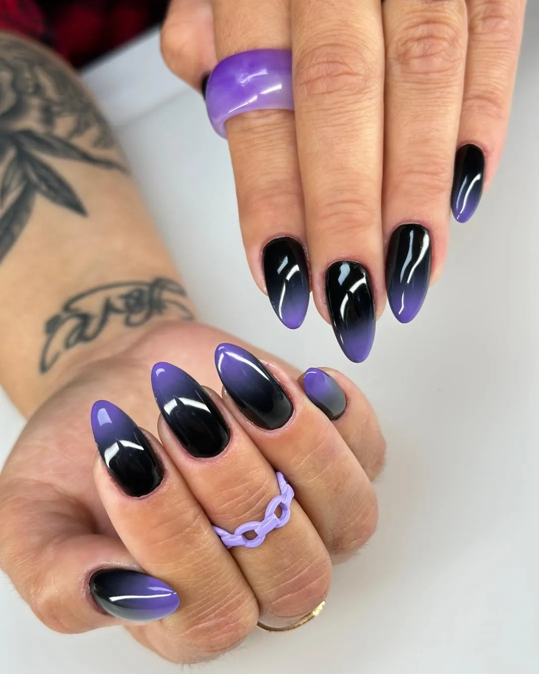 Gradient Black Nails with Purple Chrome