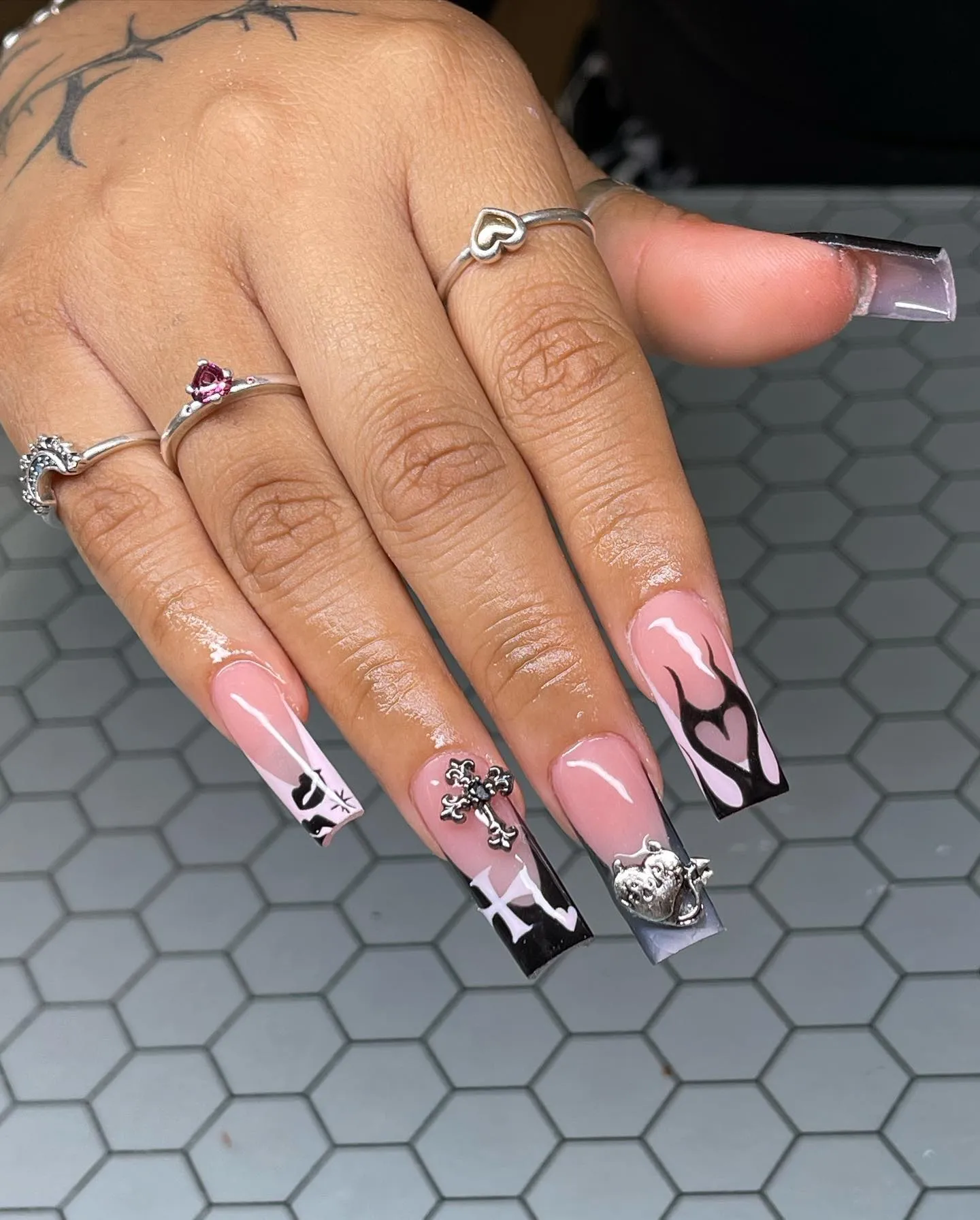 Classic Pink and Black French Tips