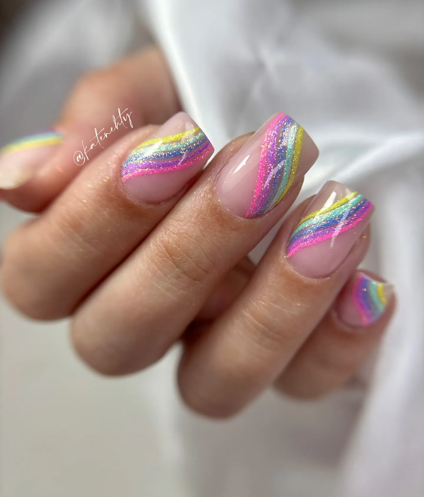 Rainbow Coffin Glitter Nails