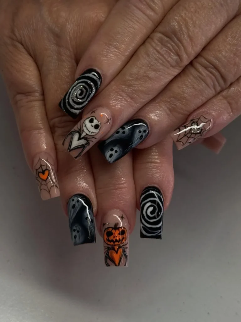 Black Coffin Nails with Ghost Art