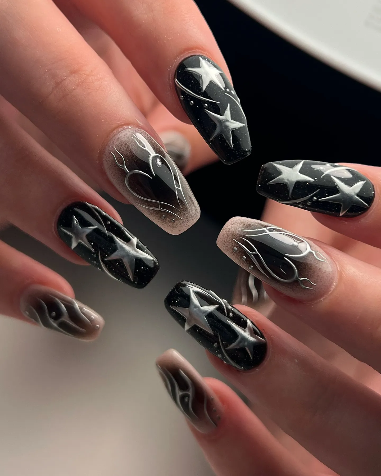 Holographic Black Unicorn Chrome Nails
