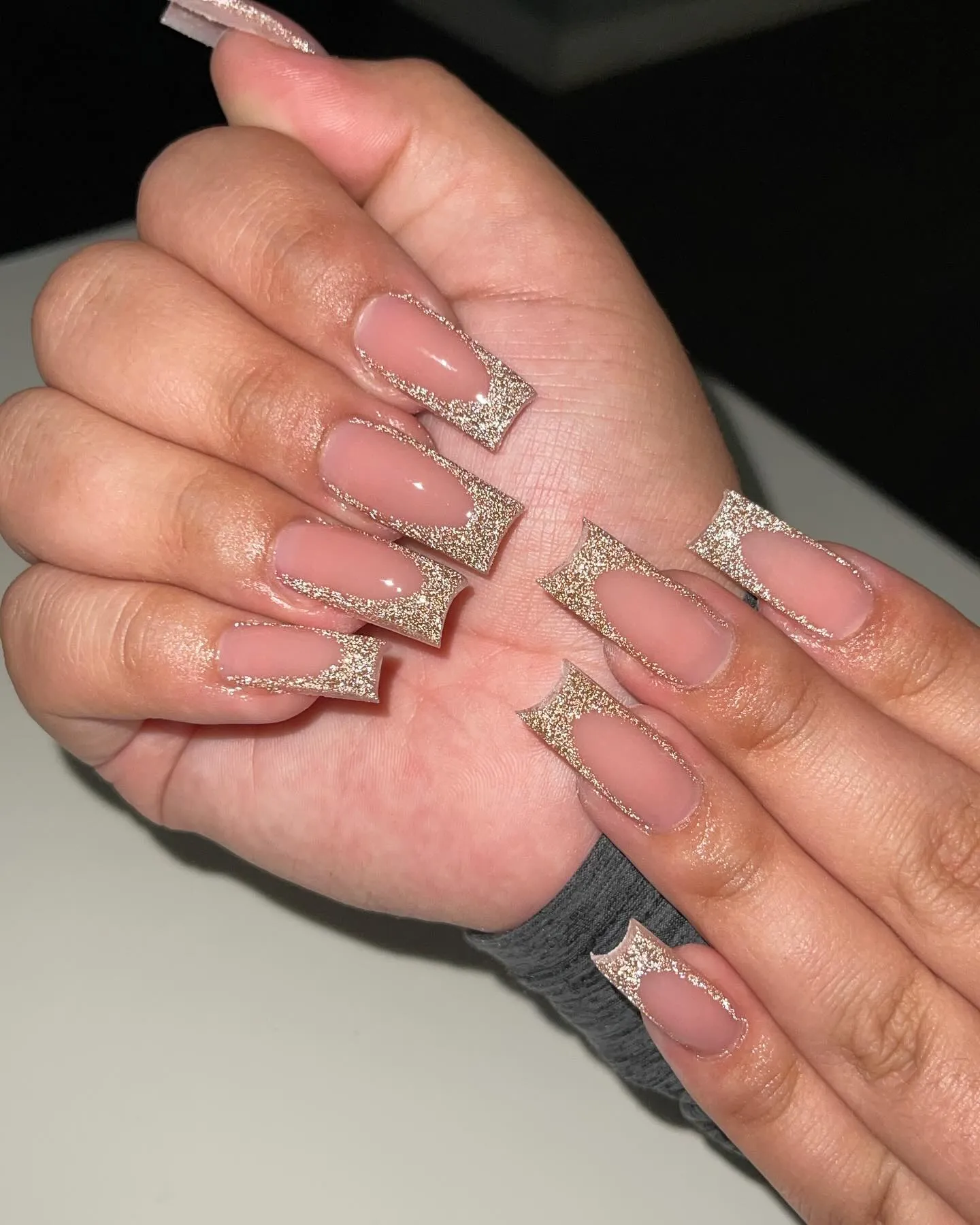 Gold Coffin Glitter Nails