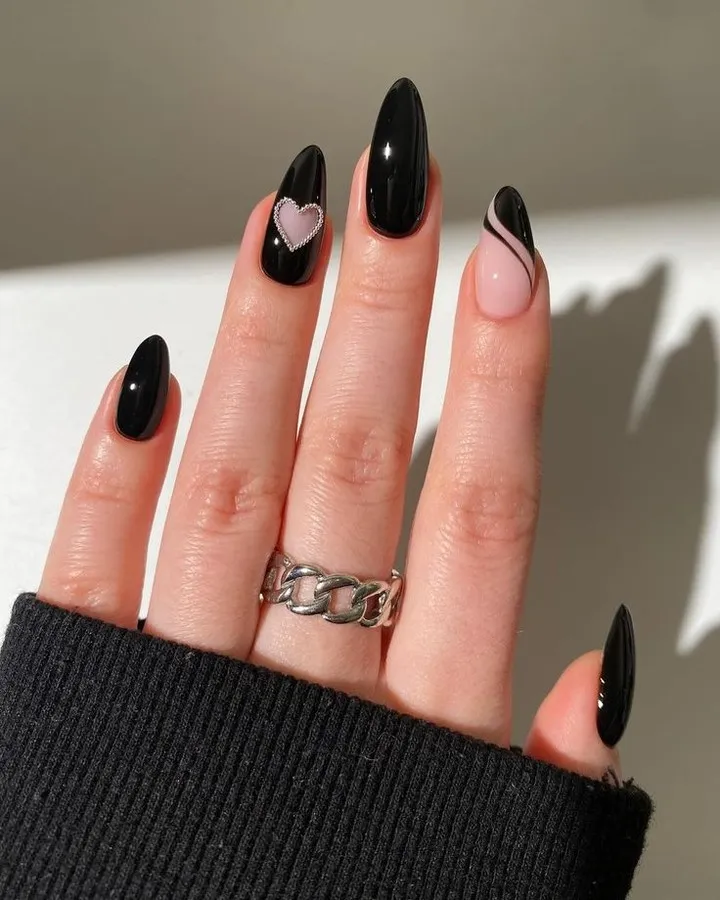Minimalist Black Chrome Nails Short