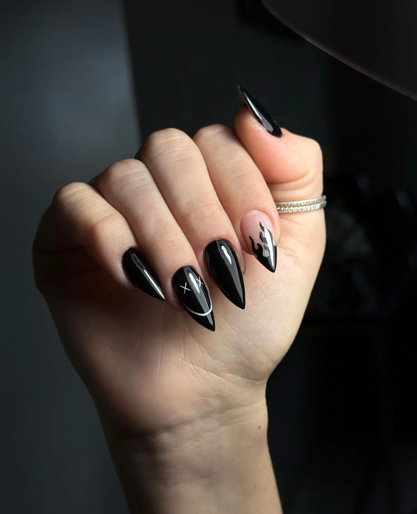 Shiny Black Chrome Halloween Nails