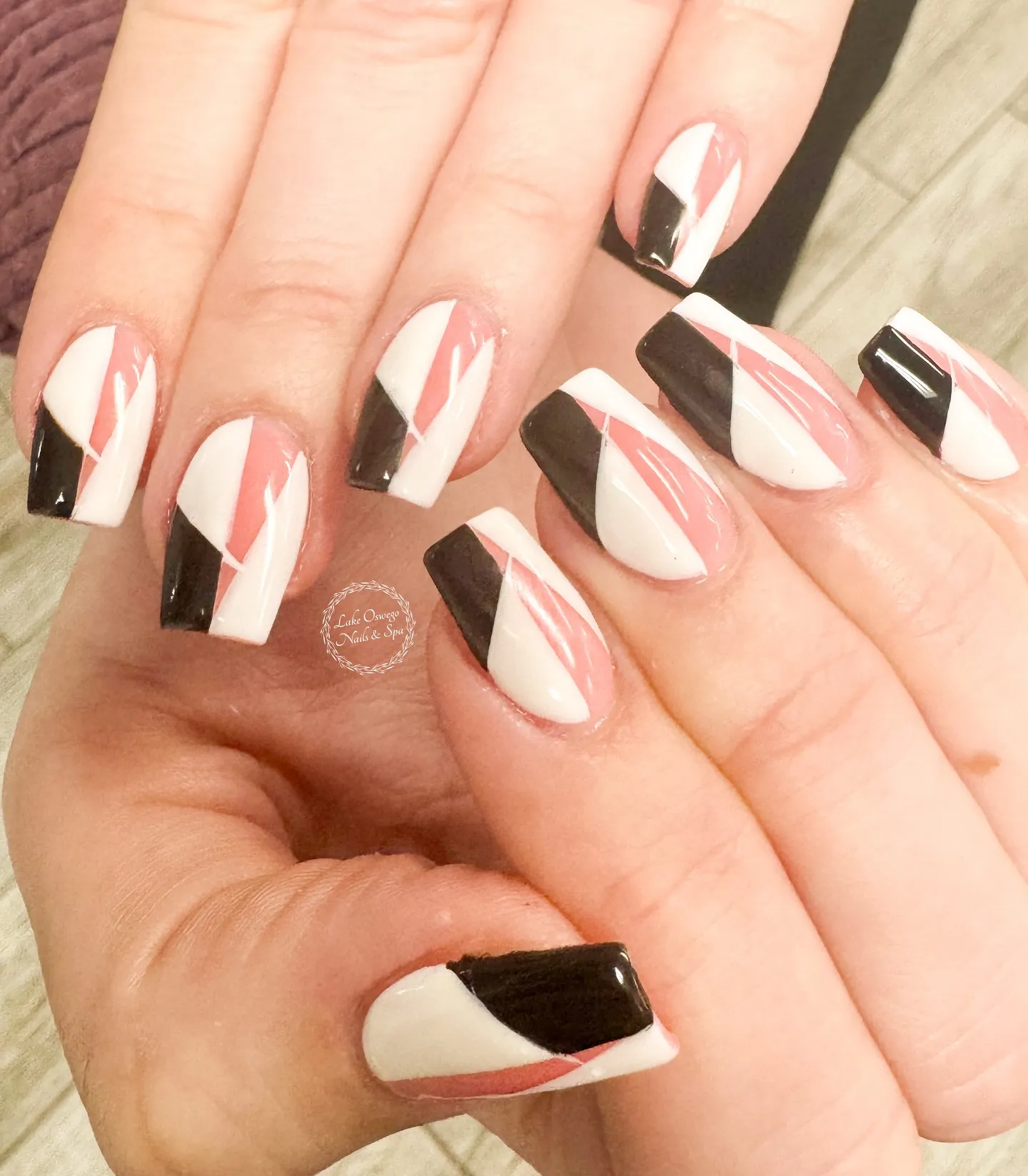 Pink Base with Black Geometric Lines