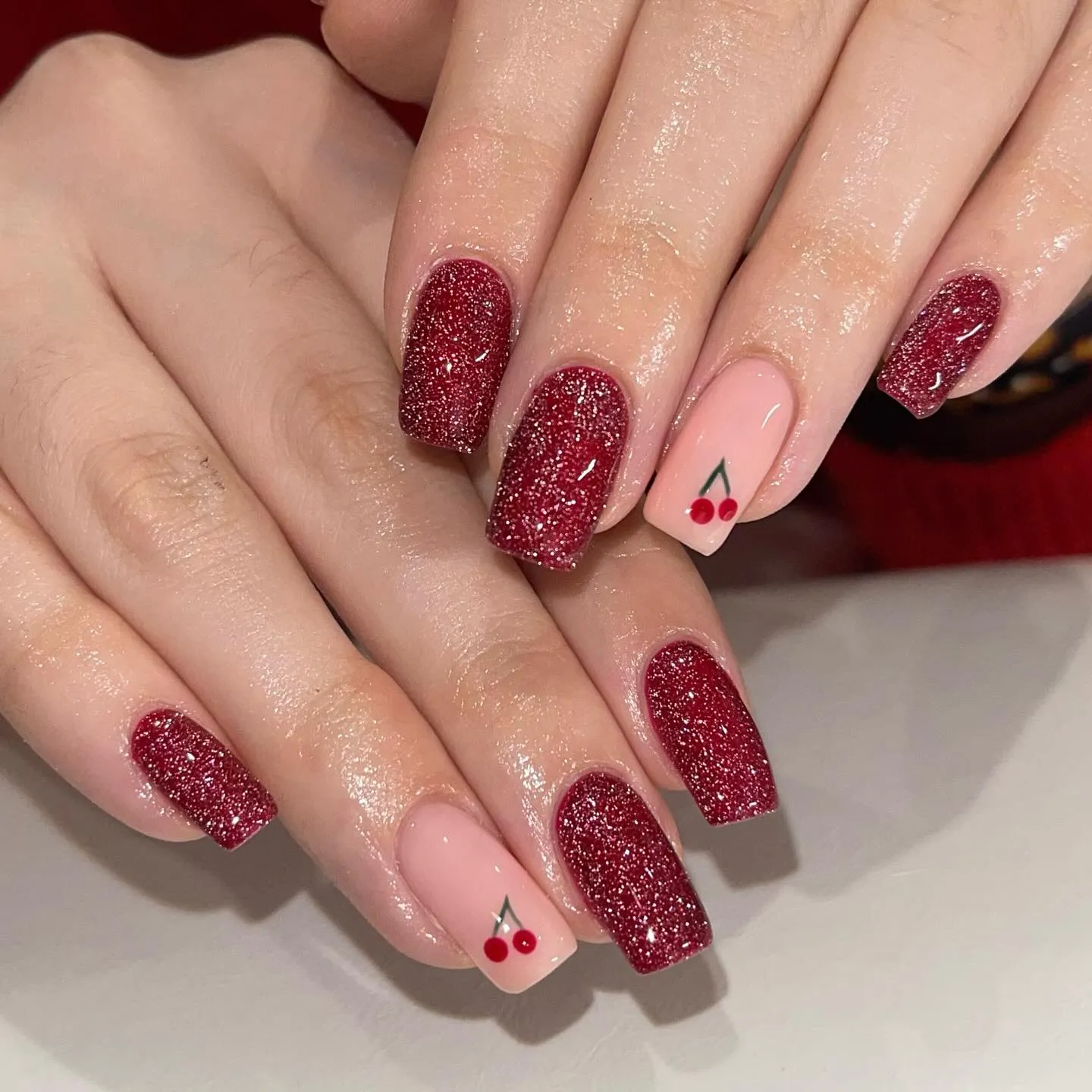 Coffin Red Glitter Nail Designs