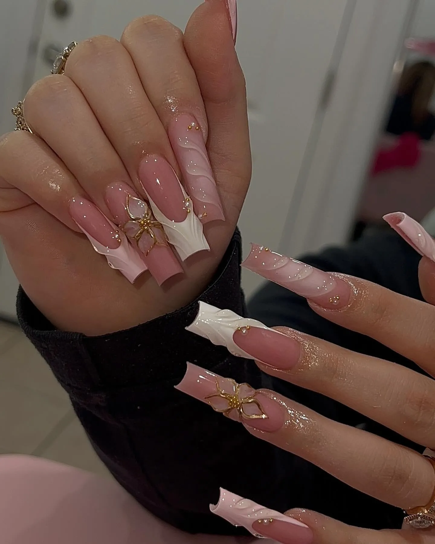 Gel Coffin Glitter Nails