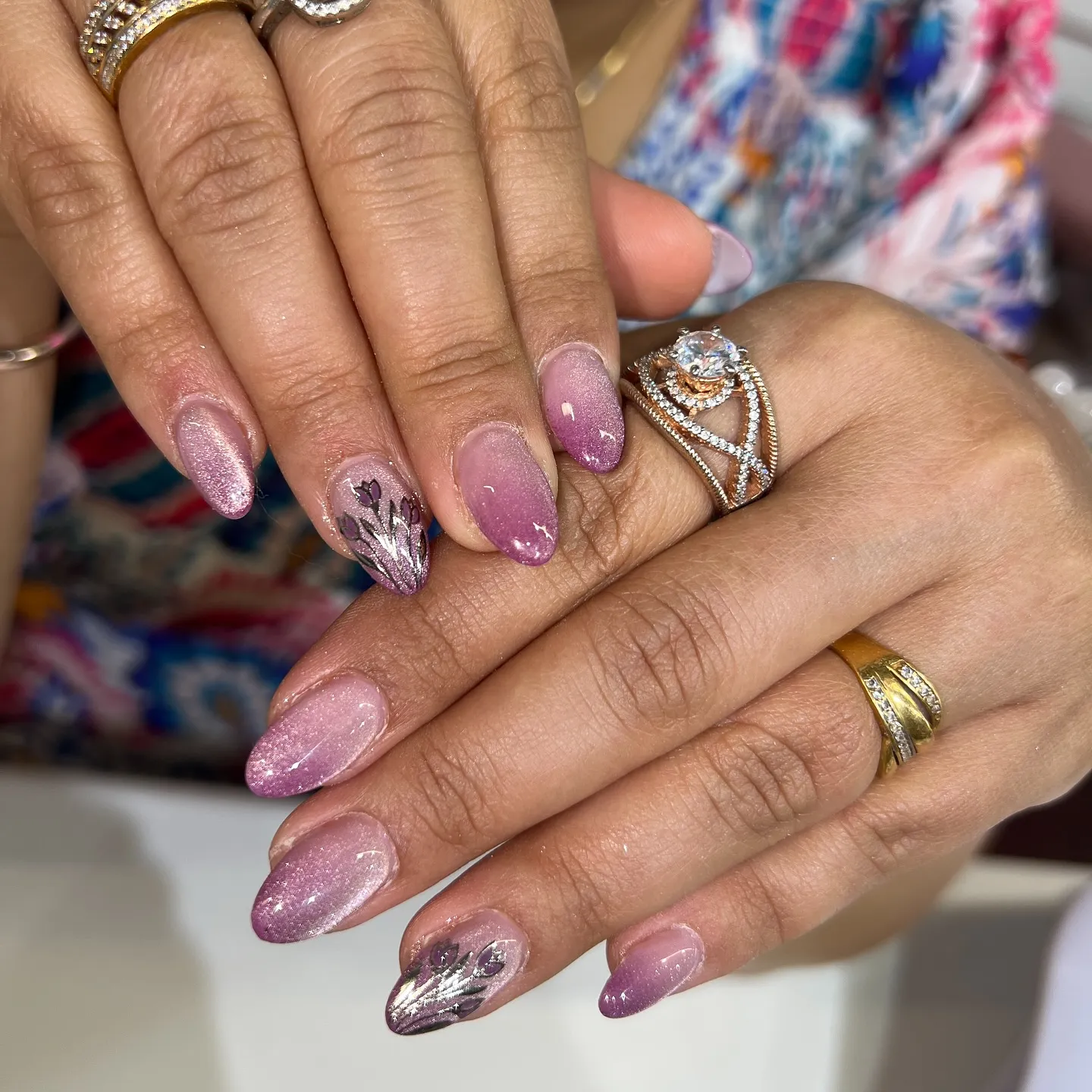 Pink Glitter Cat Eye Nails